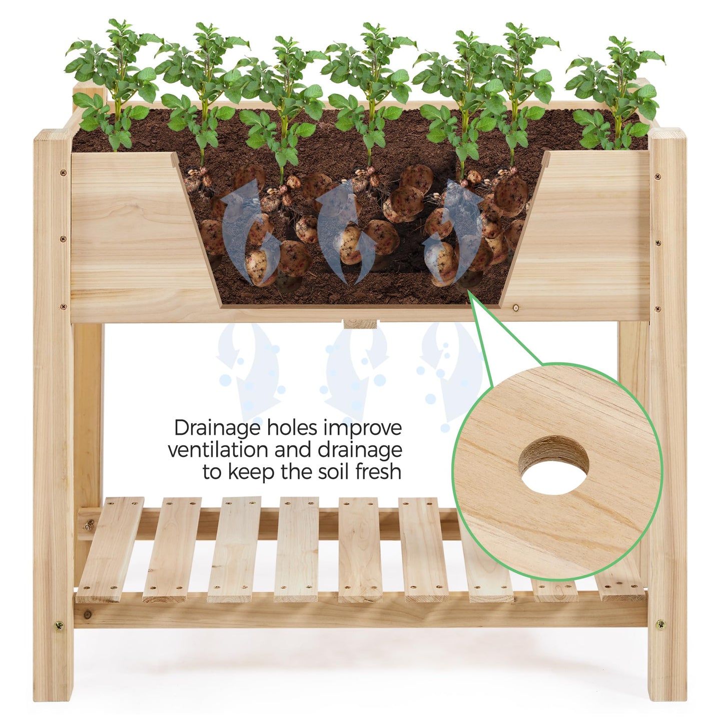 Yaheetech 34x18x30in Raised Garden Bed, Planter Box with Legs & Storage Shelf, Wooden Elevated Vegetable Growing Bed for Backyard, Patio, Balcony