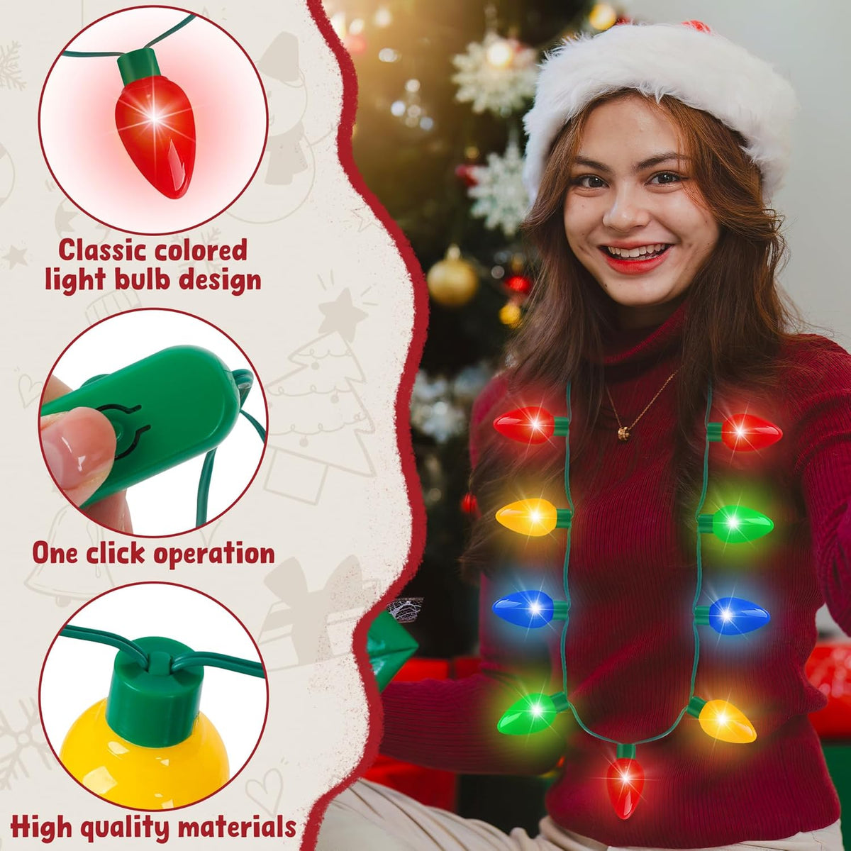 Blowata 6PCS Christmas Light Necklace, 9 Bulbs Christmas Accessories with 3 Flash Modes, Colorful Xmas Light Necklace for Party Favor Xmas Decorations Ugly Sweater Party Supplies Holiday Decor
