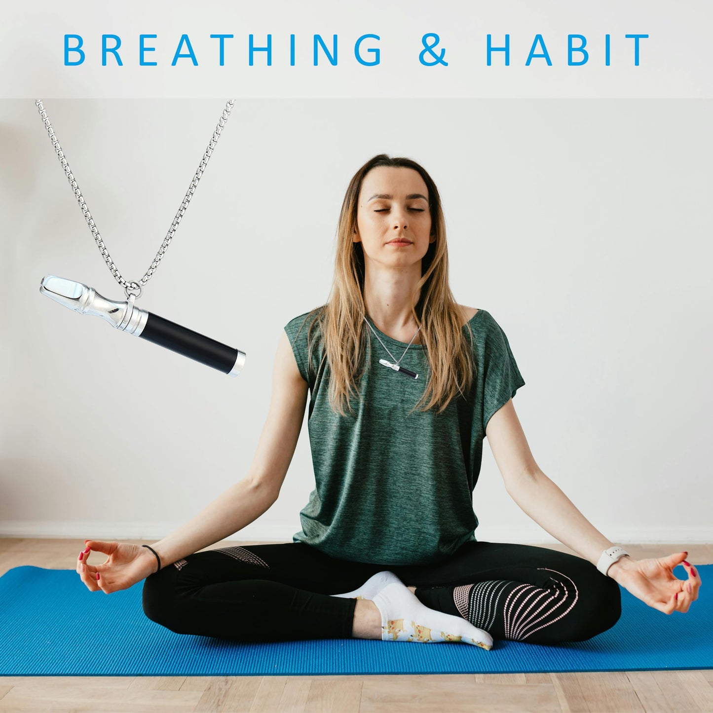 Anxiety Breathing Necklace Meditation Natural Crystal & Stone Breathe Necklace Stainless Steel Quit Vaping tools Mindfulness Pendant Stress Relief & Natural Calm (Obsidian)