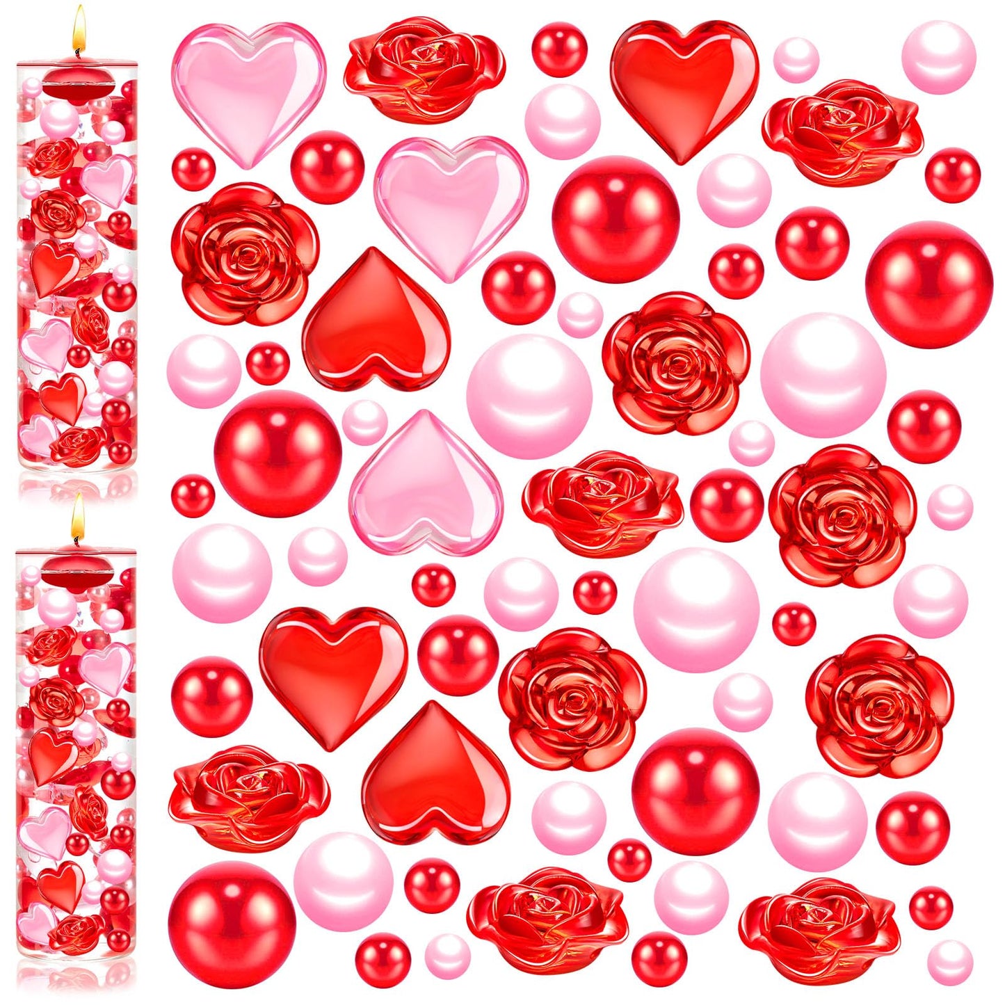 240Pcs Valentines Day Vase Filler, Pink Red Heart Rose Vase Filler Beads Floating for Wedding Decor Party Home Centerpieces