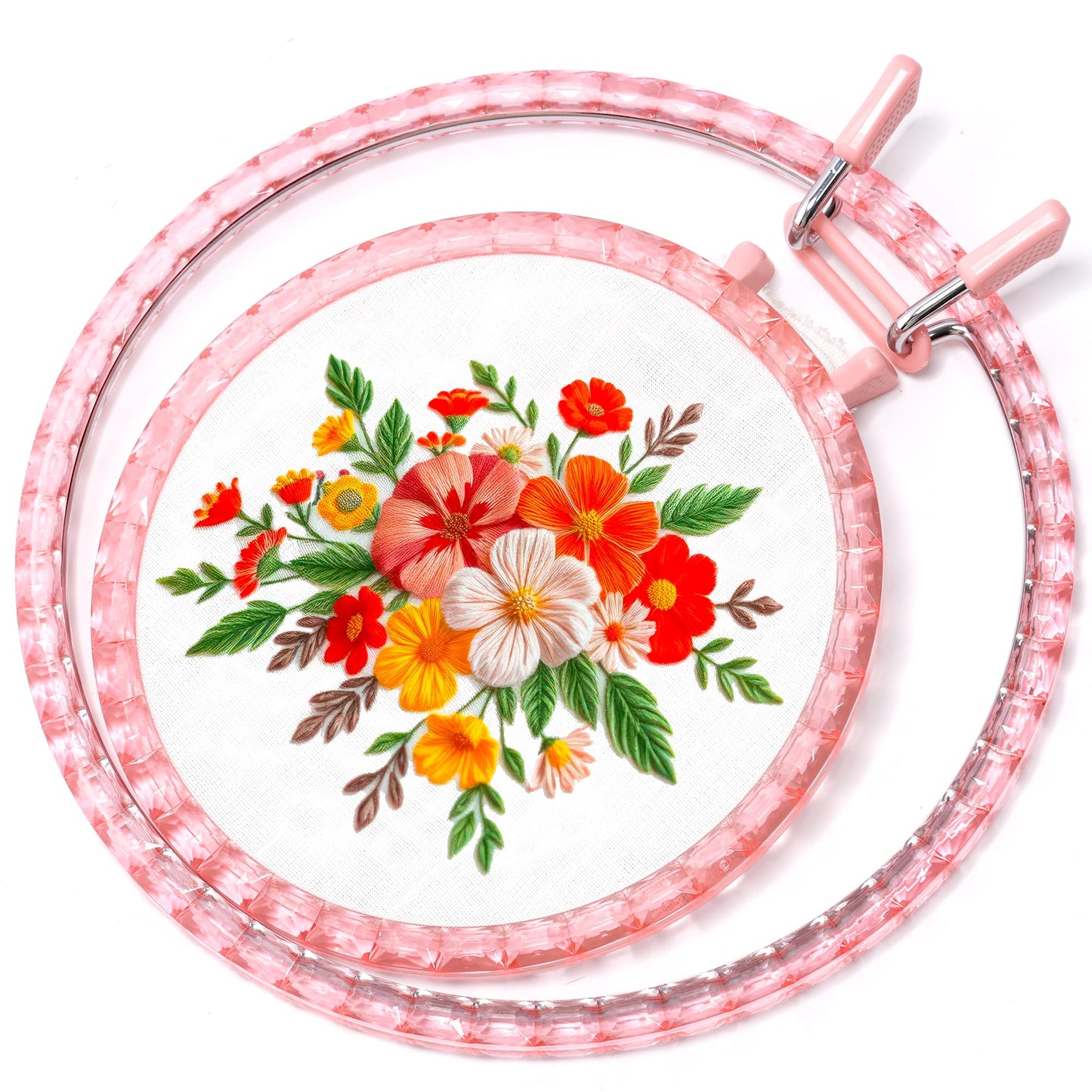 Caydo Metal Spring Tension Embroidery Hoops for DIY Embroidery Project, 2 Sizes Cross Stitch Hoops with Metal Ring, Pink Round Darning Hoops for Art Craft Sewing & Home Ornaments (6 Inch, 8 Inch)