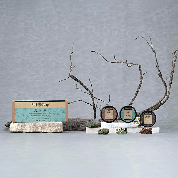 Bali Soap - Natural Deo Cream Variety Set for Men & Women, Sandalwood, Chamomile and Oud, Aluminium Free, Odor Protection 3 Pack
