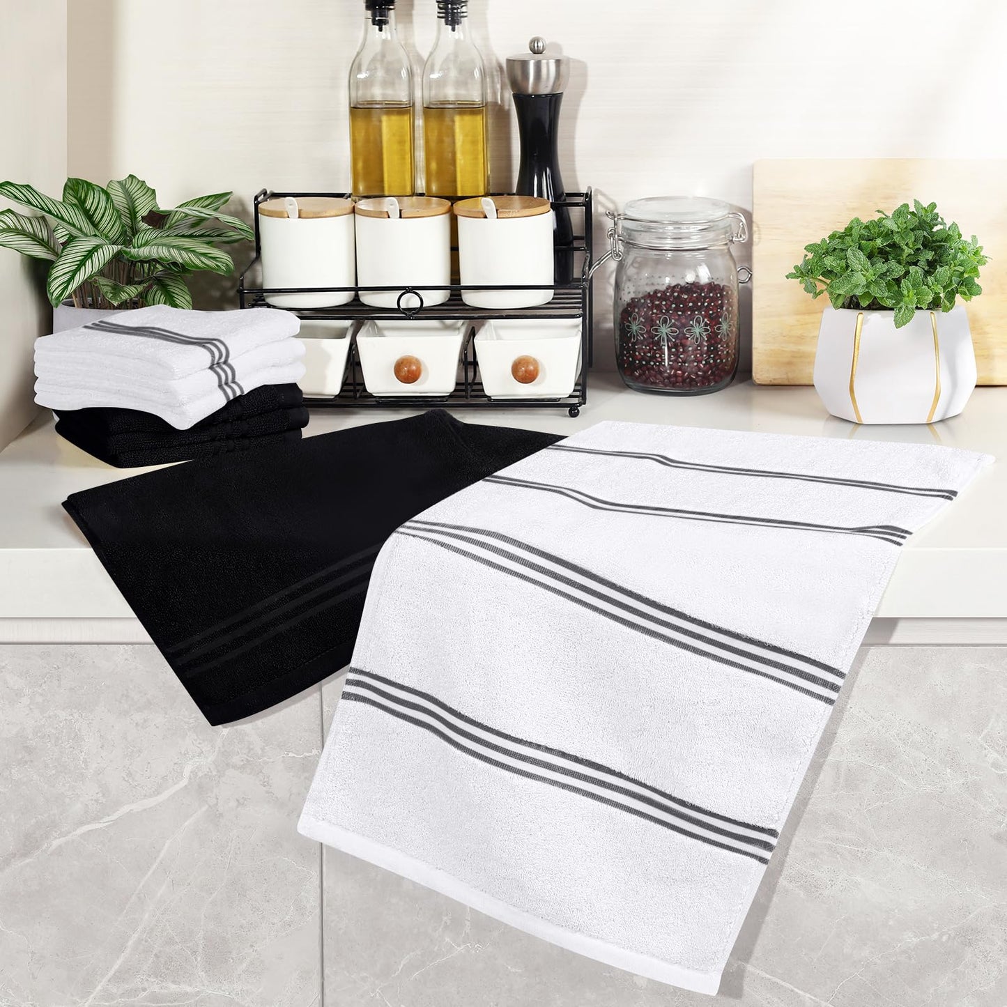 Silicone Oven Mitts Pot Holder Kitchen-Towels100% Cotton Dish Towels for Kitchen,Super Soft and Absorbent Kitchen Hand Towels/Tea Towels.Pot Holder,Oven Mitt Heat Resistant,Silicone Grip,Gift Set