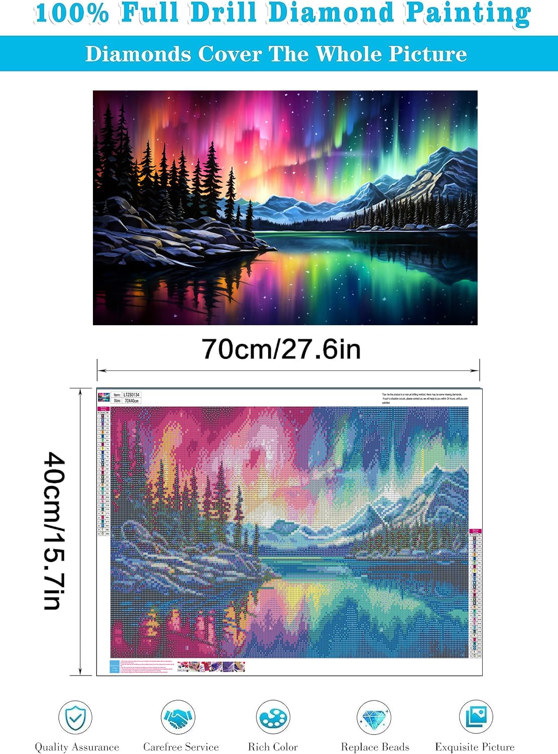 mrpwnle Northern Lights Diamond Art Painting Kits for Adults-5D Large Size Aurora Diamond Art Painting for Beginners, DIY Round Full Drill Aurora Landscape Gem Art Crafts Kits 27.6x15.8in