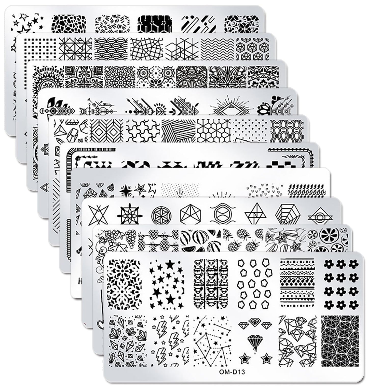 SILPECWEE 10pcs Nail Stamping Plates Nail Stamp Kit Geometry Designs Nail Art Stencil Nail Plate Template Nail Art Accessories for DIY & Salon