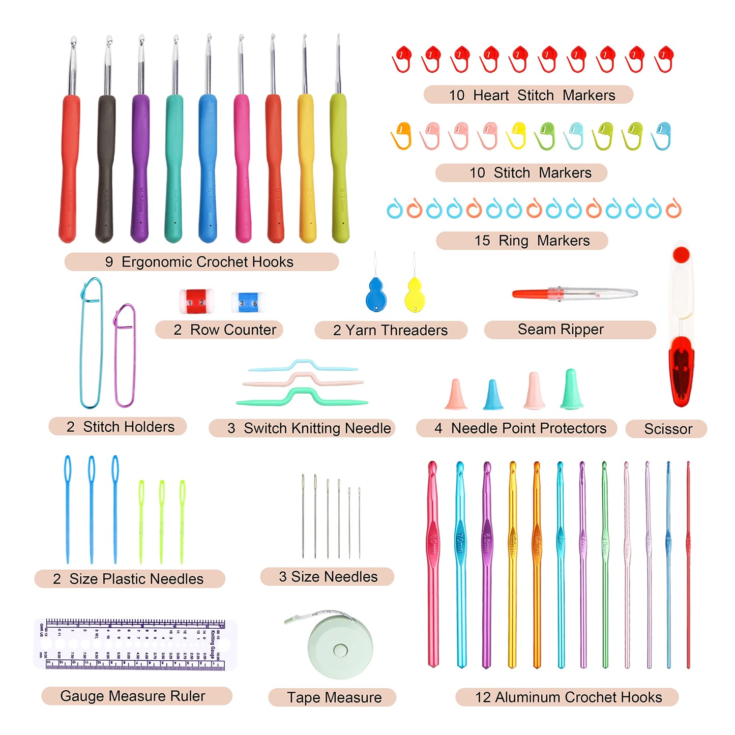 SHAXANO Crochet Hooks Kit with Case, 86-Piece, Ergonomic Crochet Needles Weave Yarn Kits DIY Hand Knitting Art Tools for Beginners and Experienced Crochet Lovers