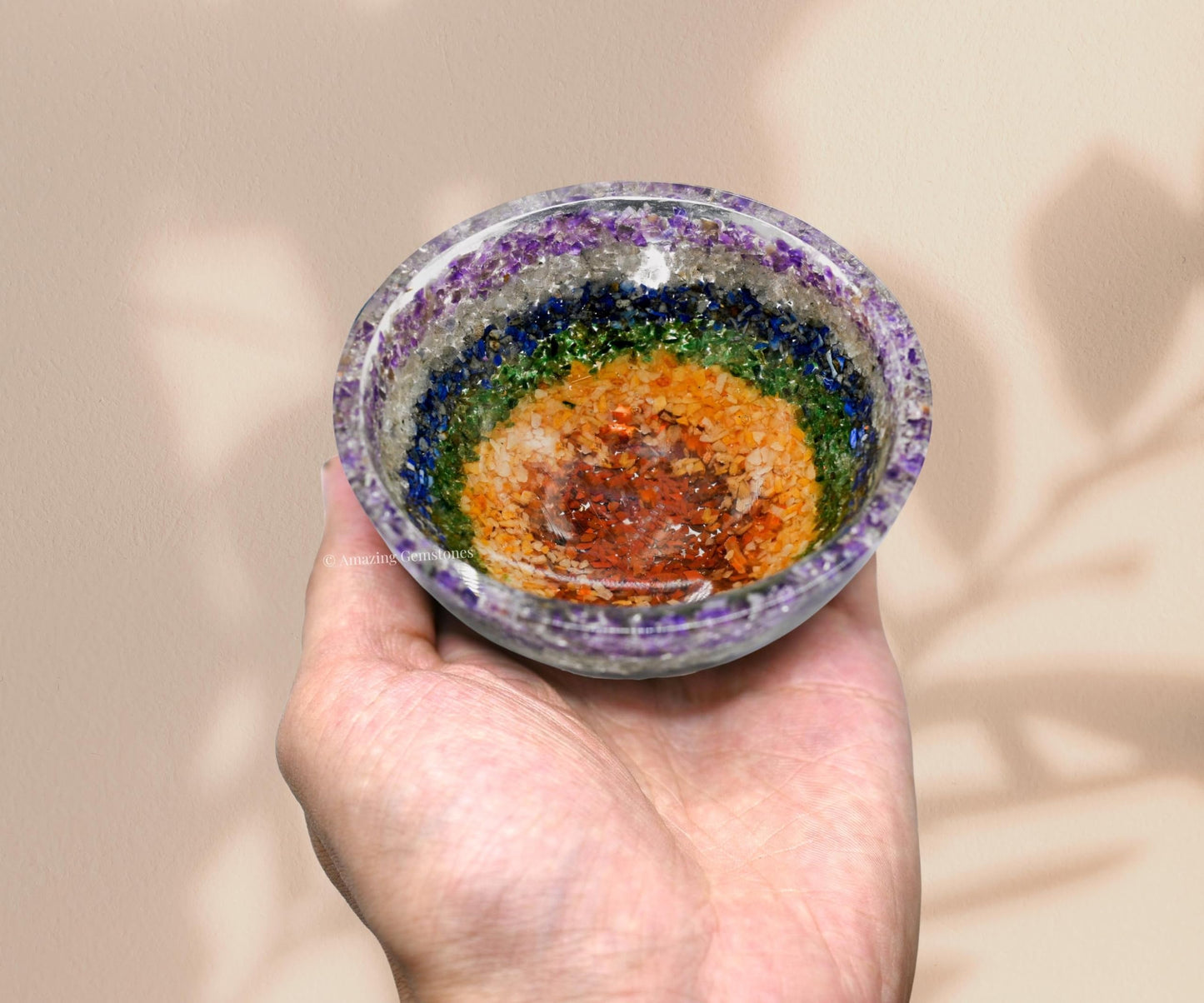 Amazing Gemstone Chakra Orgonite Orgone Crystal Gemstone Bowl - 3" Orgonite Chakra Crystal Bowl for Meditation, Crystals and Healing Stones Gift and Protection