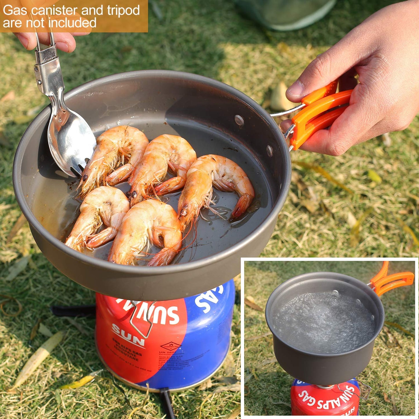 REDCAMP 10 PCS Camping Cookware Mess Kit Camping Gear Campfire Utensils Lightweight Stackable Pot Pan Bowls Soup Spoon with Storage Bag for Camping, Backpacking, Outdoor Cooking and Picnic, Orange