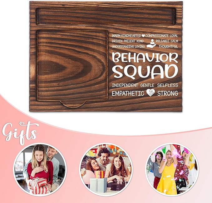 Behavior Squad Appreciation Gifts, Thank You Gift for Behavior Squad, Office Coworkers Staff Appreciation Gifts, Sticky Note Holder Wooden Notepad & Pen Holder 6.5" x 4.7" - FTA261