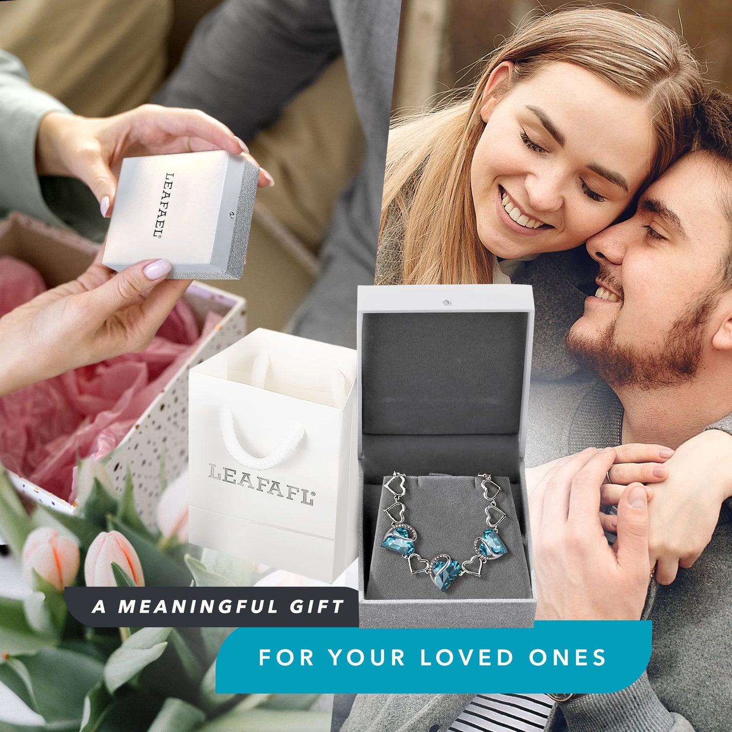 Leafael Infinity Love Heart Gift Bracelet for Women, December Birthstone Crystal, Indicolite Zircon Blue, Silver Tone, 7-inch Chain and 2-inch Extender