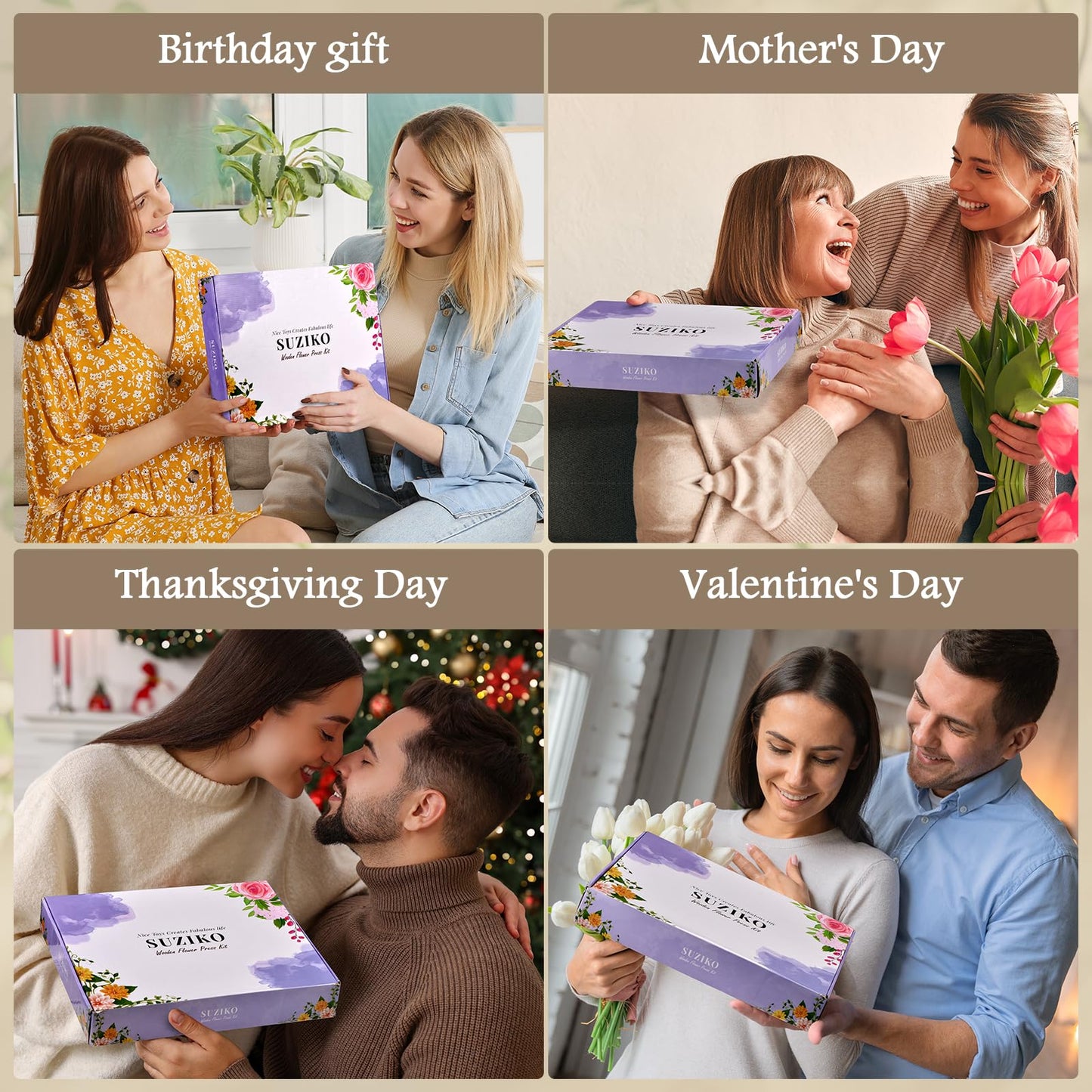 Suziko Large Flower Press Kit with Tulip Pattern for Adults & Kids - 10.8 x 6.9 Inch Flower and Leaf Preservation Art Craft Kit, Great Gift for Nature Lovers