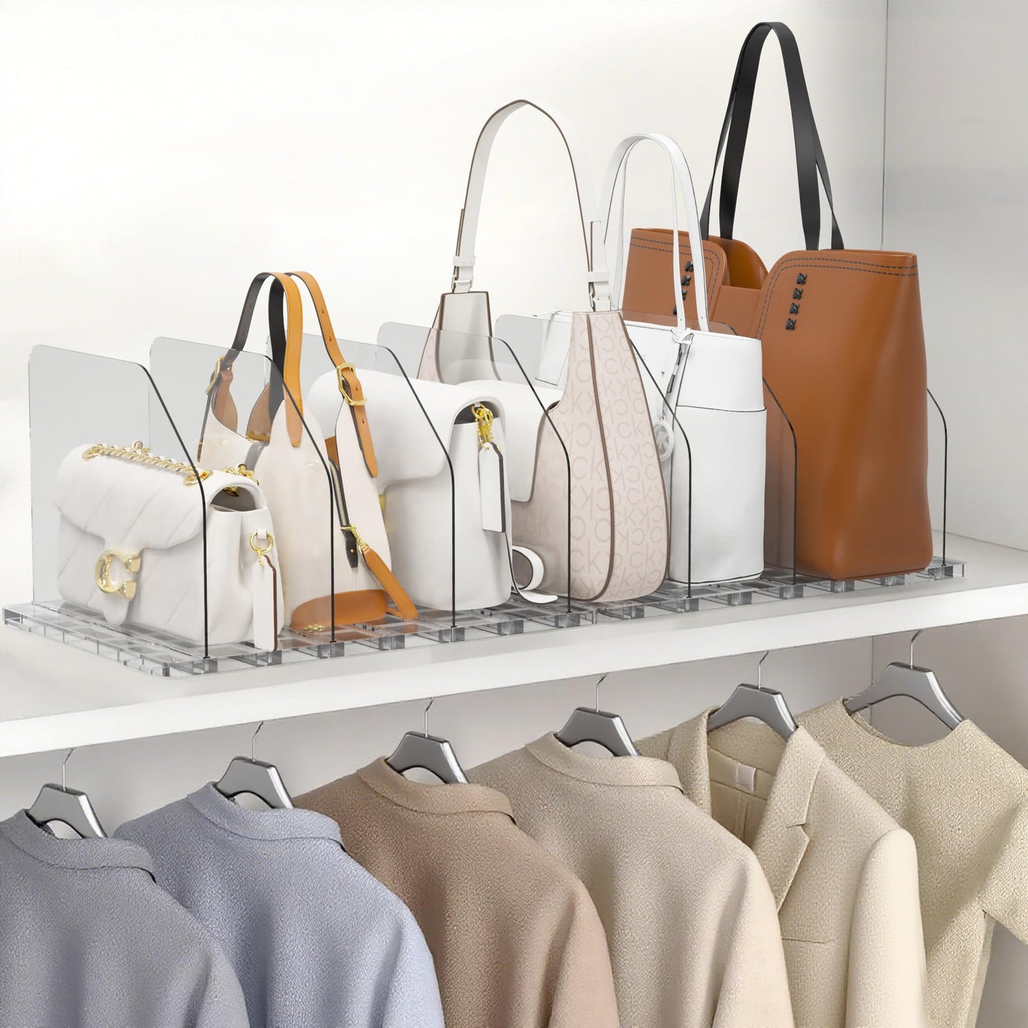 DGFCK Bag & Purse Organizer for Closet, 2 Sets Adjustable Clear Handbag Storage Shelf, Plastic Clutch Dividers for Closet Organizers and Storage-Keep Purses upright (2 Sets)