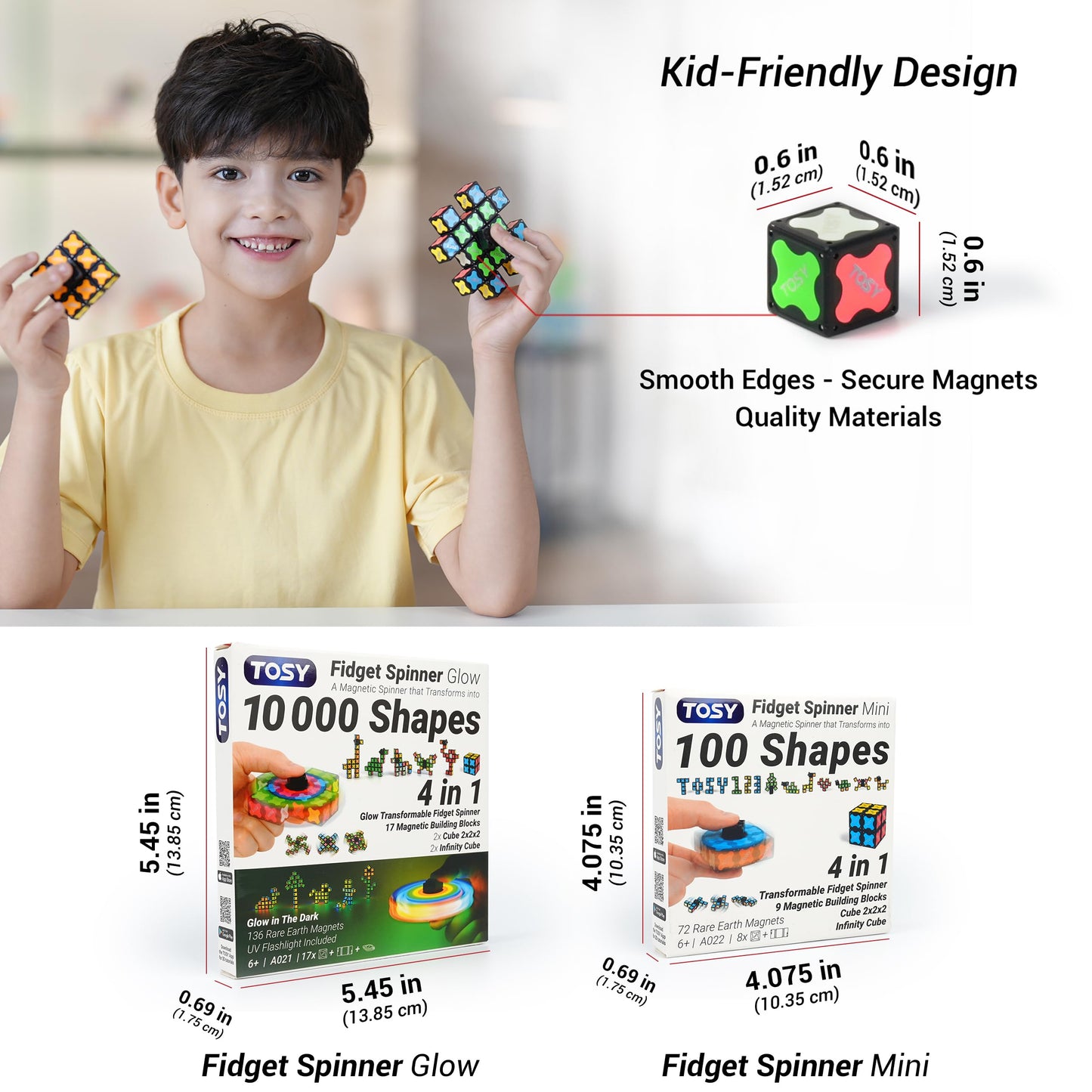 TOSY Magnet Fidget Spinner Mini - 8 Blocks, 3in1 Toy: Transformable Fidget Spinner, Infinity Cube, 2x2 Puzzle Cube, Easter Basket Stuffers Gift for Kids/Adult, STEM Sensory Stress Relief Toy, 4-Pack