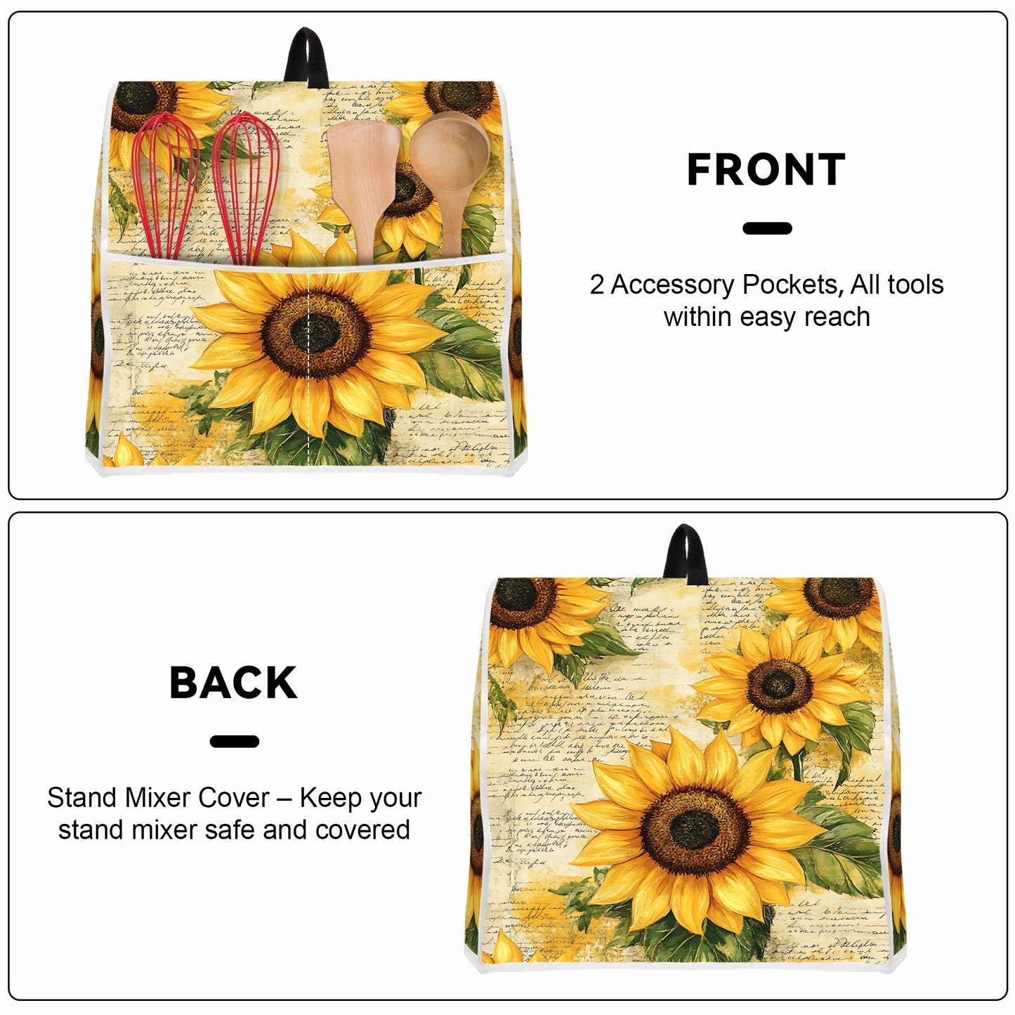 6-8 Quart Kitchen Stand Mixer Dust Cover, Kitchen Appliance Protective Covers with Top Handle and Pocket, Sunflower bouquet