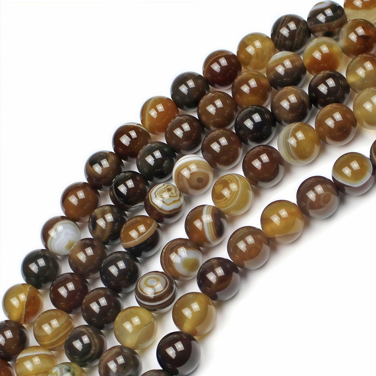 MJDCB Natural Stone Beads Coffee Stripe Agate Round Loose Beads for Jewelry Making DIY Bracelet Necklace (6mm)