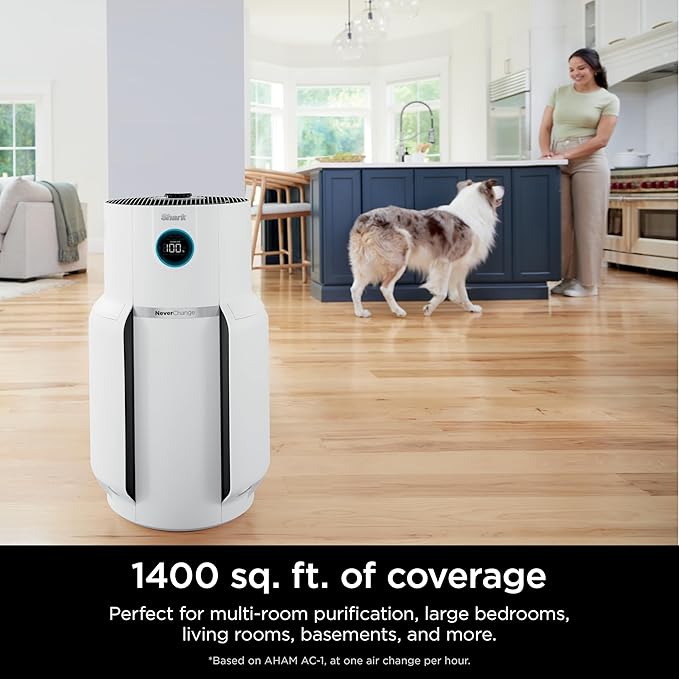 Shark Air Purifier for Home with NeverChange HEPA Air Filter, 1400 sq. ft. for Powerful Multi-Room Purification, 5-Year Filter, Filters Smoke, Captures 99.98% of Particles & Dust, HP302