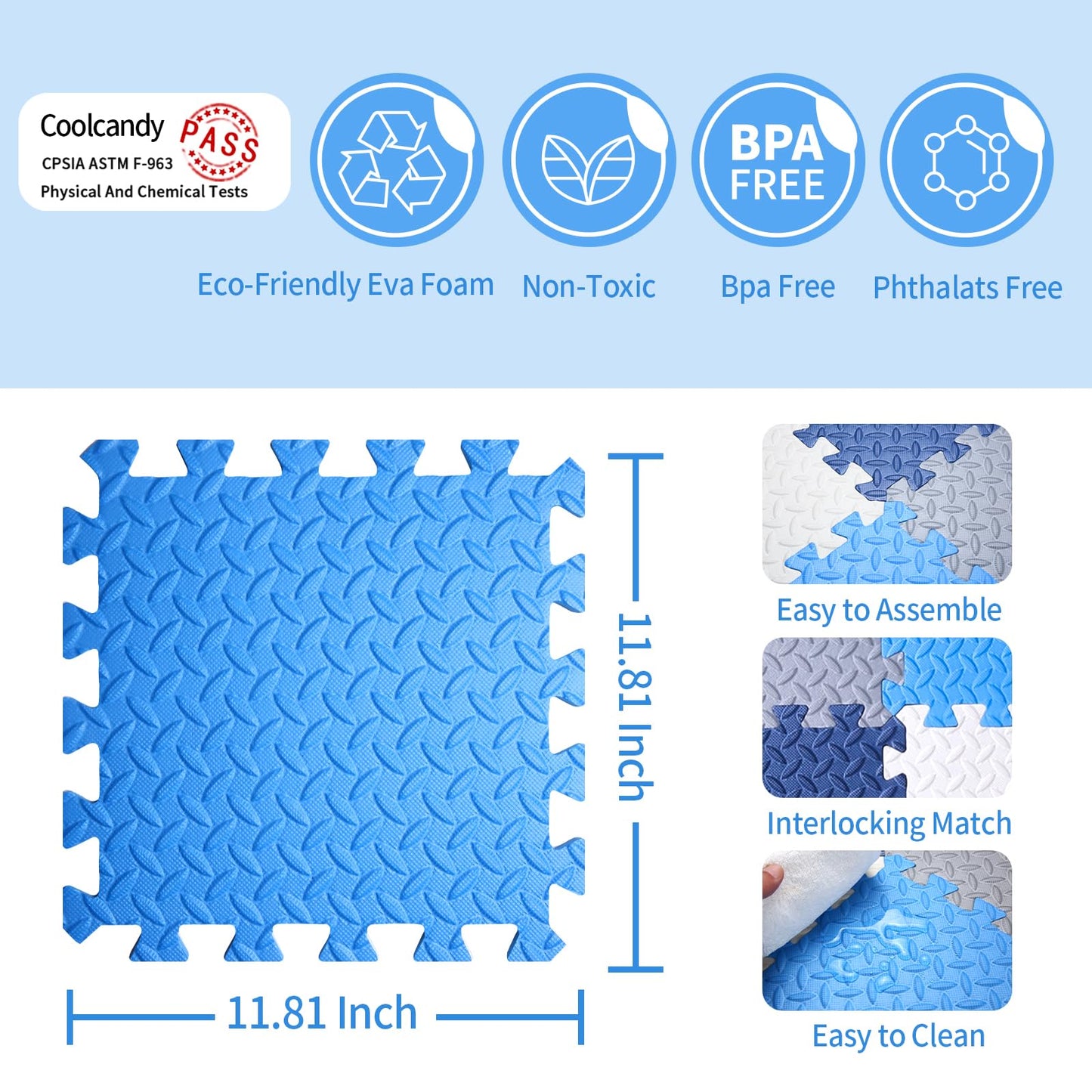 Coolcandy Baby Foam Play Mat 16Pcs with Edge Strips, 4 Colors Interlocking Floor Tiles, 0.4″ Thickened Non-Slip Puzzle Floor Mat for Infants Toddlers Playroom & Daycare