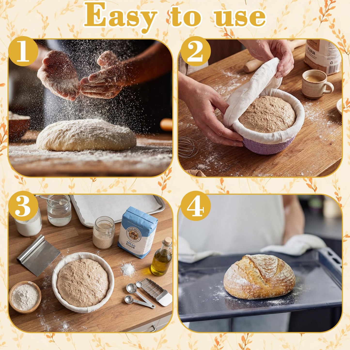 Ferrochef Round Banneton Bread Proofing Basket Set Cotton Rope Sourdough Bread Banneton Basket with Liners Covers for Baking Supplies(5 Inch)