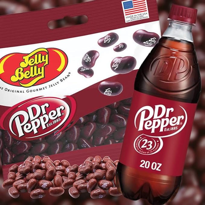 Needzo Dr Pepper Jelly Beans Basket Stuffer Kit, Soda Flavored Chewy Candies, Individually Packaged Single Serving Bags and Shareable Bag, Pack of 4