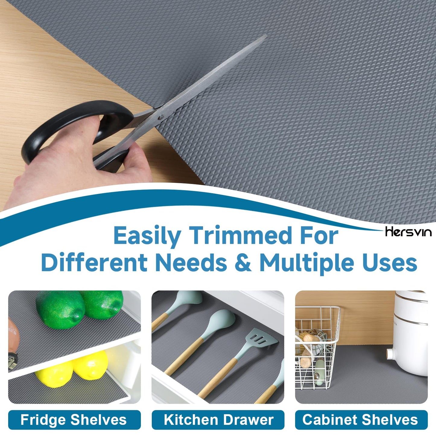 Hersvin Shelf Liners 16 in x 20 ft Thickened EVA Drawer Mats, Non-Adhesive Cupboard Pad, Kitchen Cabinet Lining Fridge Cushion (Gray Diamond, 40.7x610cm)