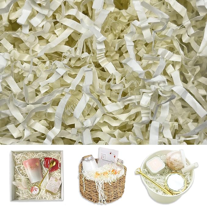 Ivory Crinkle Cut Paper Shred Filler 2LB – Basket Stuffing & Gift Wrap Shredded Paper for Halloween, Thanksgiving, Christmas & Birthdays
