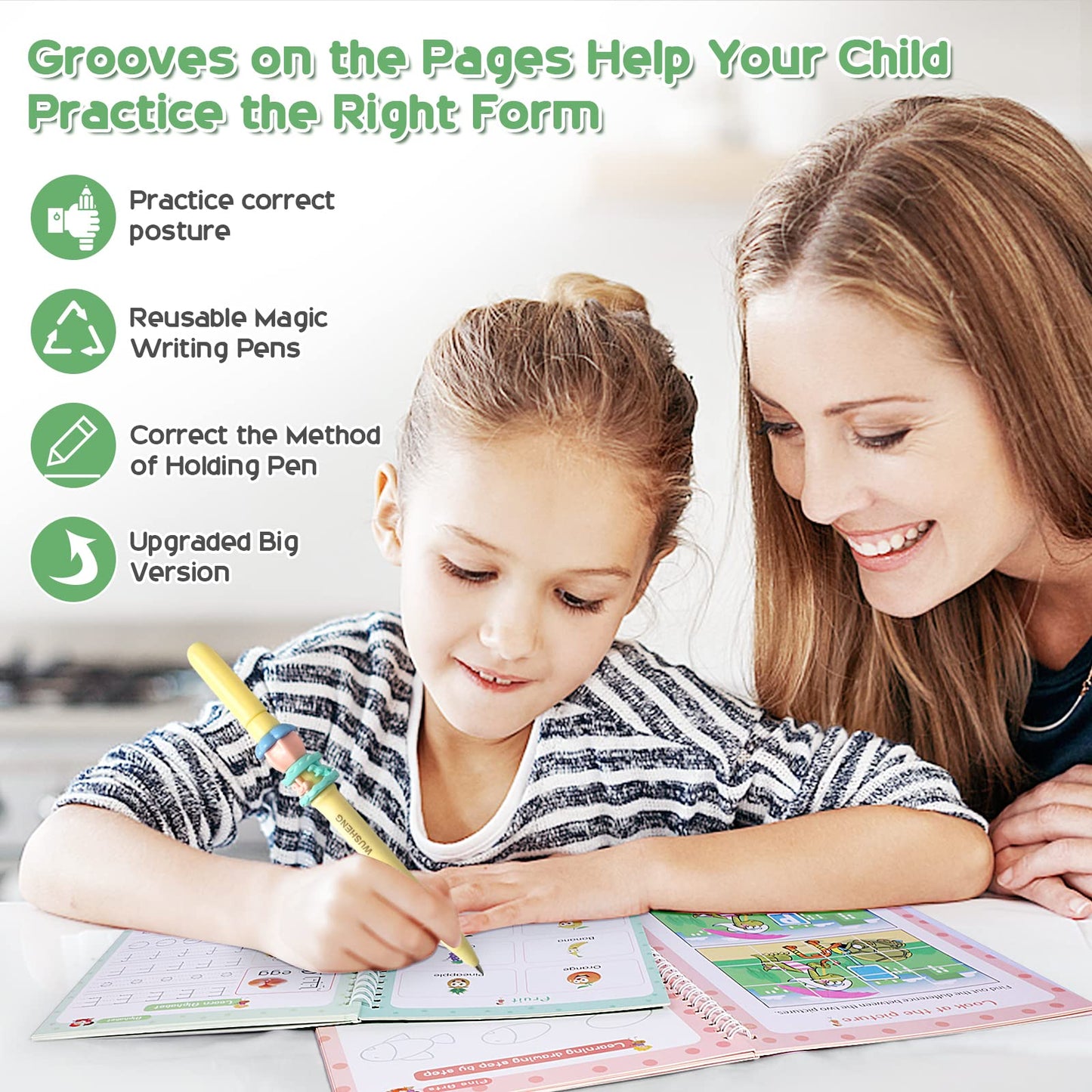 Magic Ink Copybooks for Kids Reusable Handwriting Workbooks for Preschools Grooves Template Design and Handwriting Aid Practice for Kids
