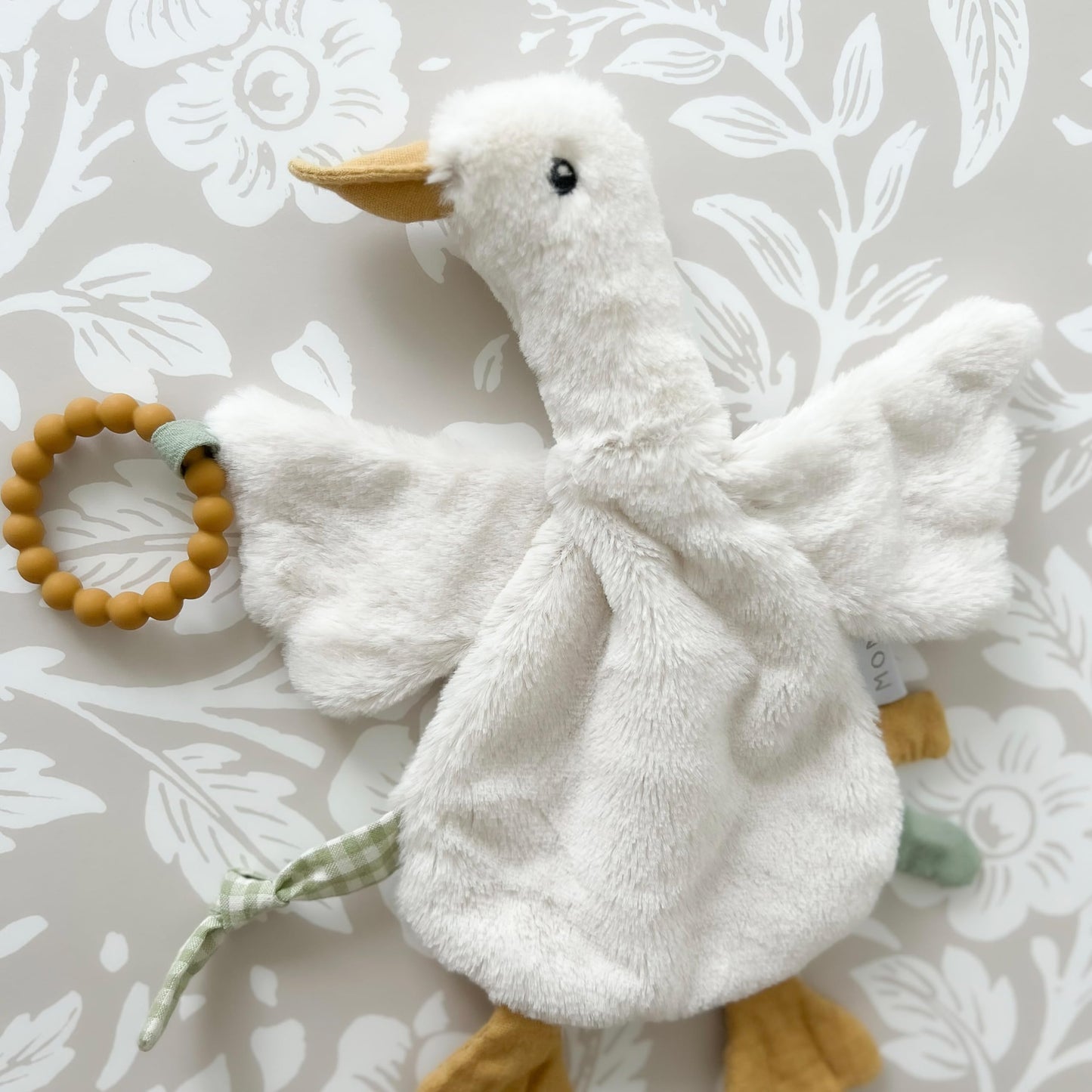 MON AMI PRU Goose Teether Lovie | 12-Inch Baby Security Blanket with Silicone Teether | Soft Plush Lovey for Teething Relief & Comfort