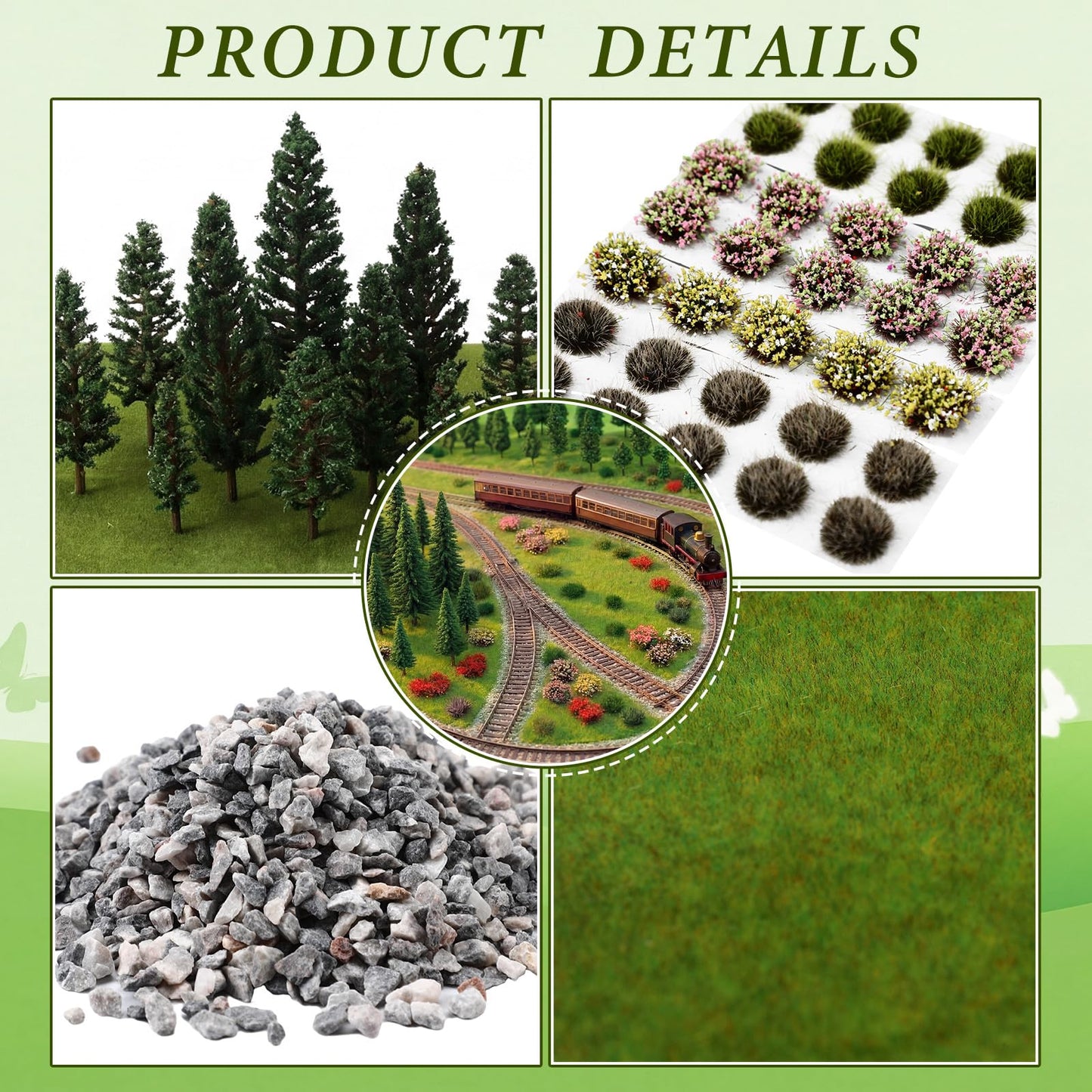 Ceenna 143 Pcs Miniature Model Trees Scenery Landscaping Kit Include Diorama Trees Artificial Grass Mat Pebbles Ho Scale Train Accessories for DIY Crafts Project Building Model Scenery Landscape