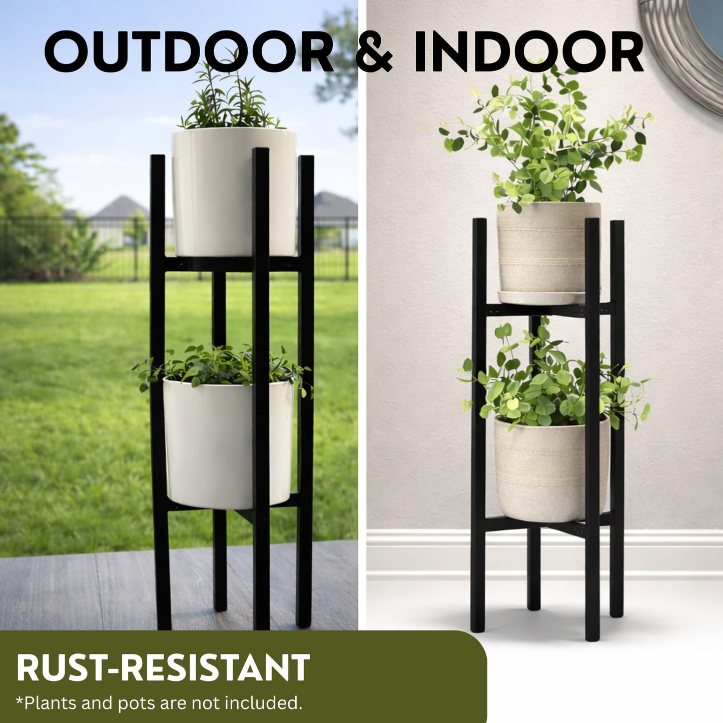 Adjustable 2-Tier Metal Plant Stand Indoor Outdoor- Set of 2 stackable plant shelfs. Heavy Duty Plant stands outdoor rustproof. Flower stand suitable for 8–12 Inch Pots by iSpaces