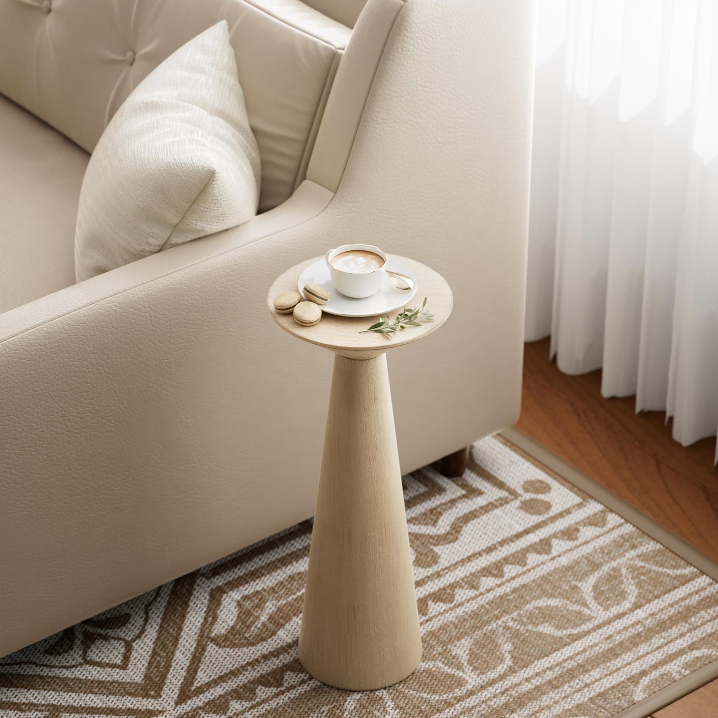 COZAYH Farmhouse Tall Pedestal End Table Small Solid Wood Martini Table Plant Stand Modern Round Drink Table for Small Space Living Room, Distressed Wood Grey