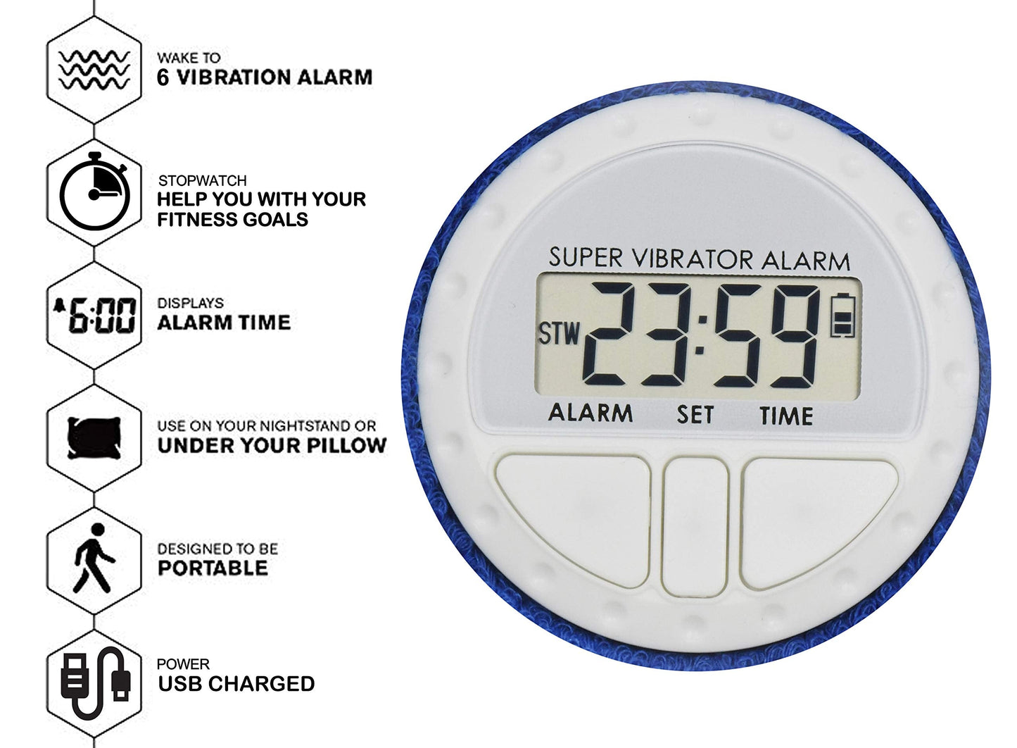 Coolfire Vibrating Alarm - Silent Wristband Vibrating Alarm for Deep Sleep (Black)