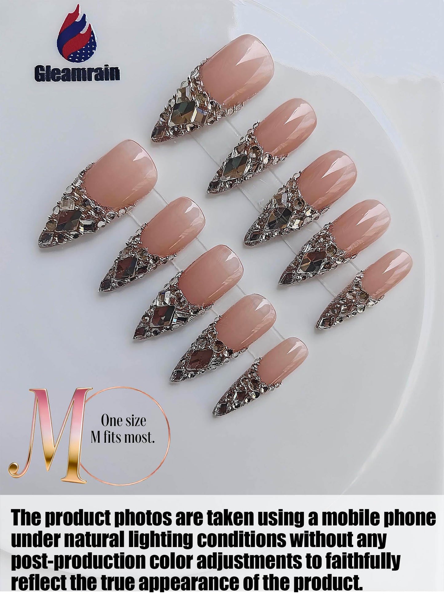 Gleamrain Long Almond Press on Nials Handmade Press on False Nails M Size - 10Pcs - Gleamrain Design 803