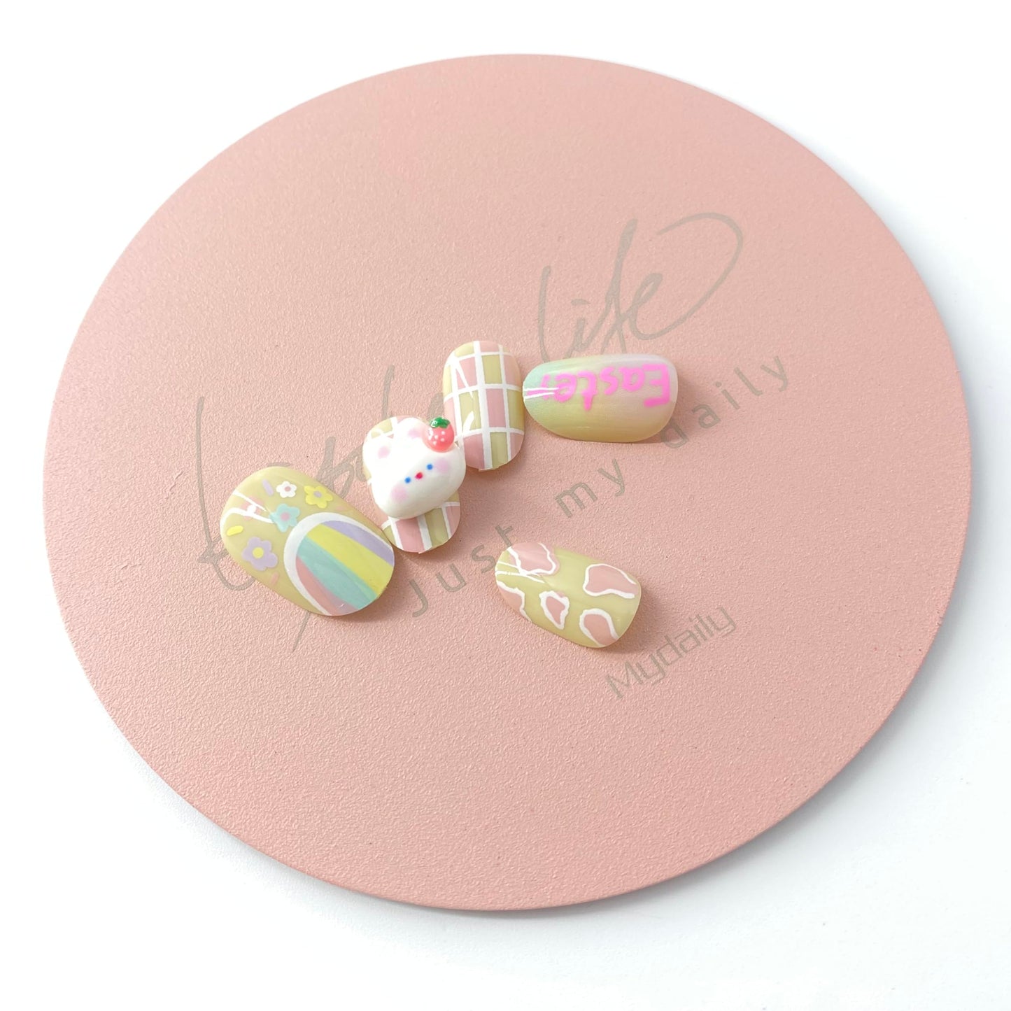 24 Pcs Cute Oval Press on Nails Easter Fake Nails Flower False Nails Easter Bunny Design Stick on Nails Full Cover Glossy Fake Nails Artificial Acrylic False Nails for Women Girls Nail Decoration
