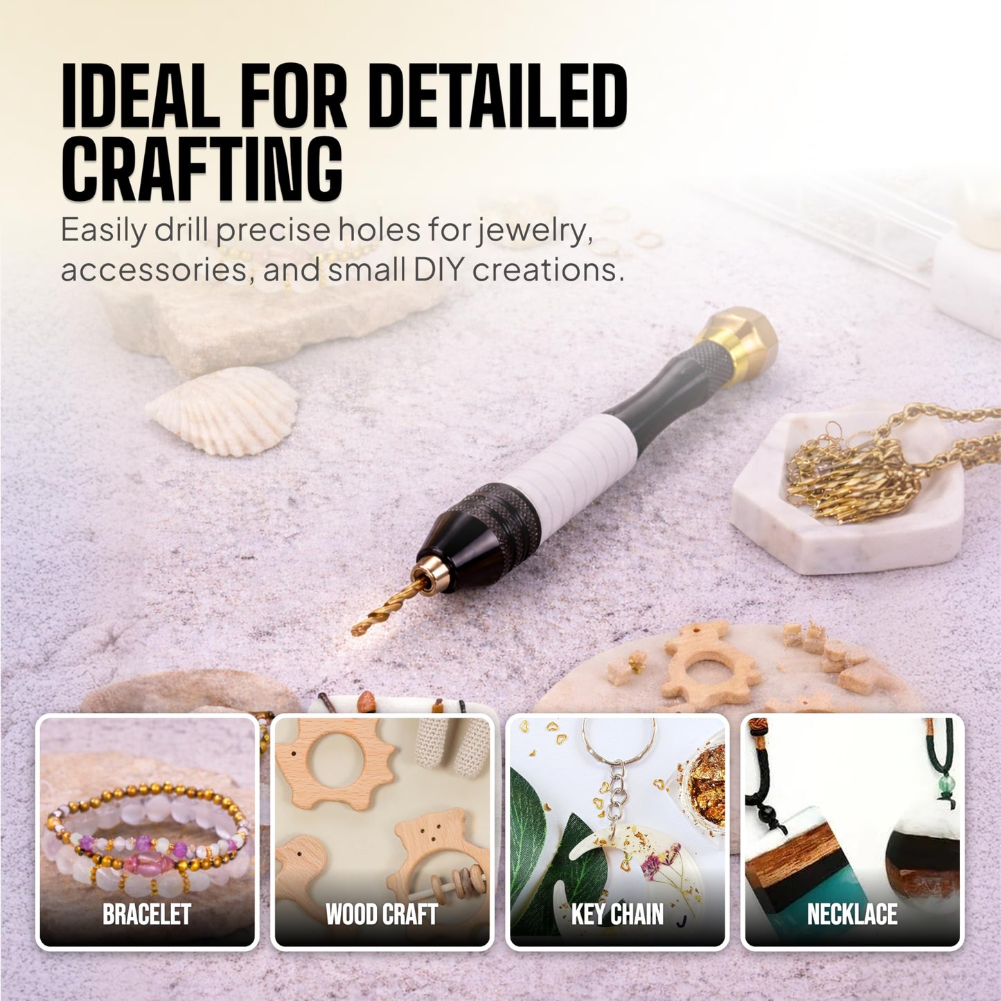 CRAFT911 Pin Vise Hand Drill Manual - Jewelry w/Micro Drill Bits (0.8mm-2.5mm) - Rotary Craft Drill for Jewelry Making, Resin, Wood, Plastic, Miniature, Beads, Clay Etc