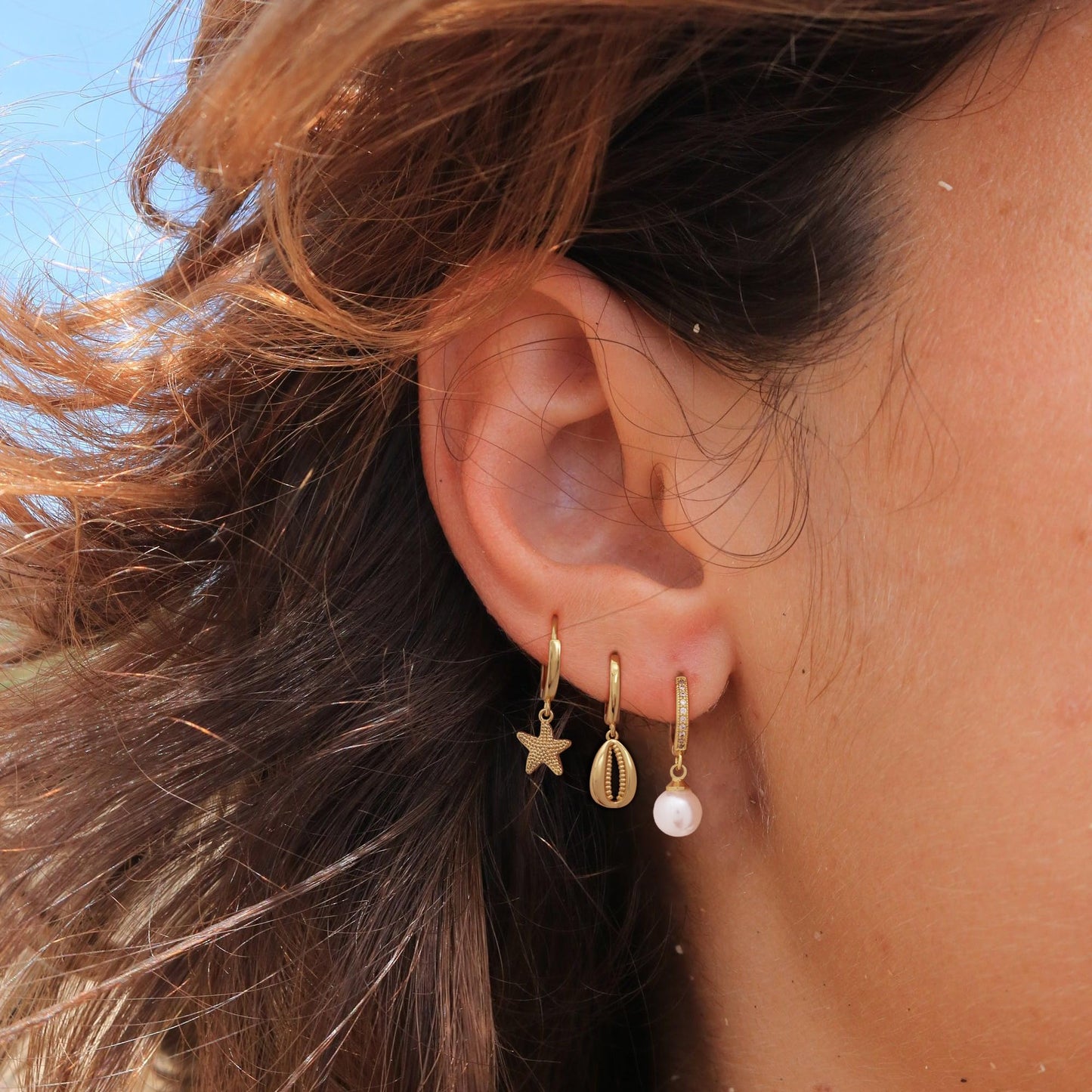 SELFROSE Summer Starfish Earrings 14k Gold Plated Pearl Drop Earrings Stack Dainty Cute Beach Earrings Hypoallergenic Cute Shell Earring Stack Boho Beach Summer Jewelry