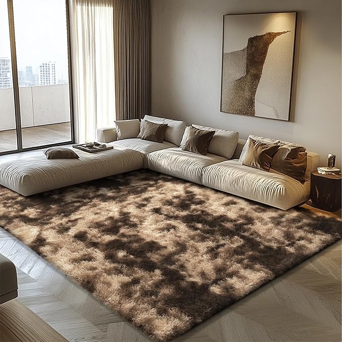 Shag Area Rug for Bedroom 4x6,Fluffy Area Rugs for Living Room,Soft Fuzzy Rug Non-Shedding Indoor Plush Carpet for Kids Bedroom Nursery Dorm Home Decor,Tie-Dyed Coffee