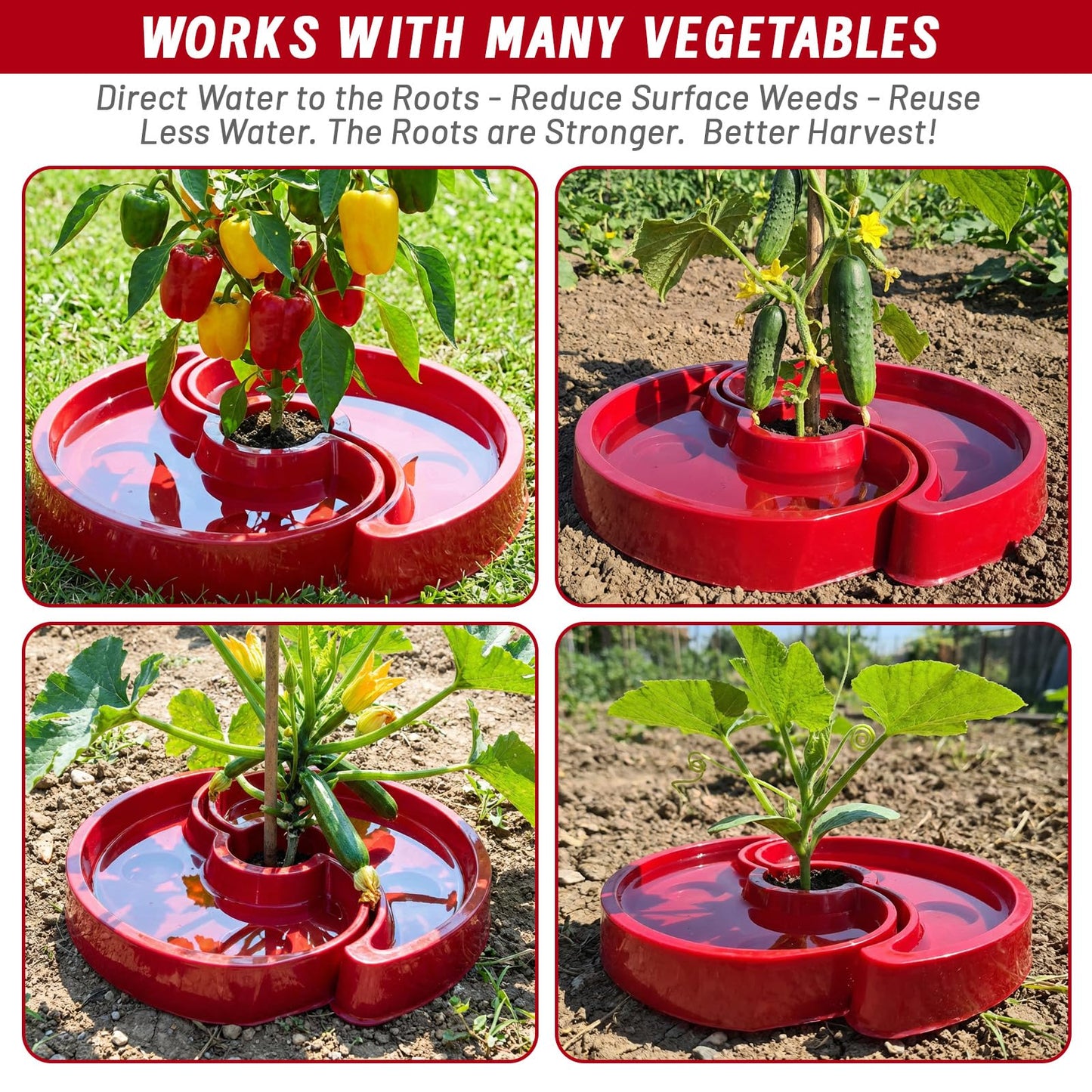 5 Sets Tomato Watering Trays, Surrounding Red Tomato Automator Tray, Root Irrigation Trays for Vegetables, Reduce Runoff, Weed Control, Boost Growth for Tomatoes, Peppers & Garden Veggies