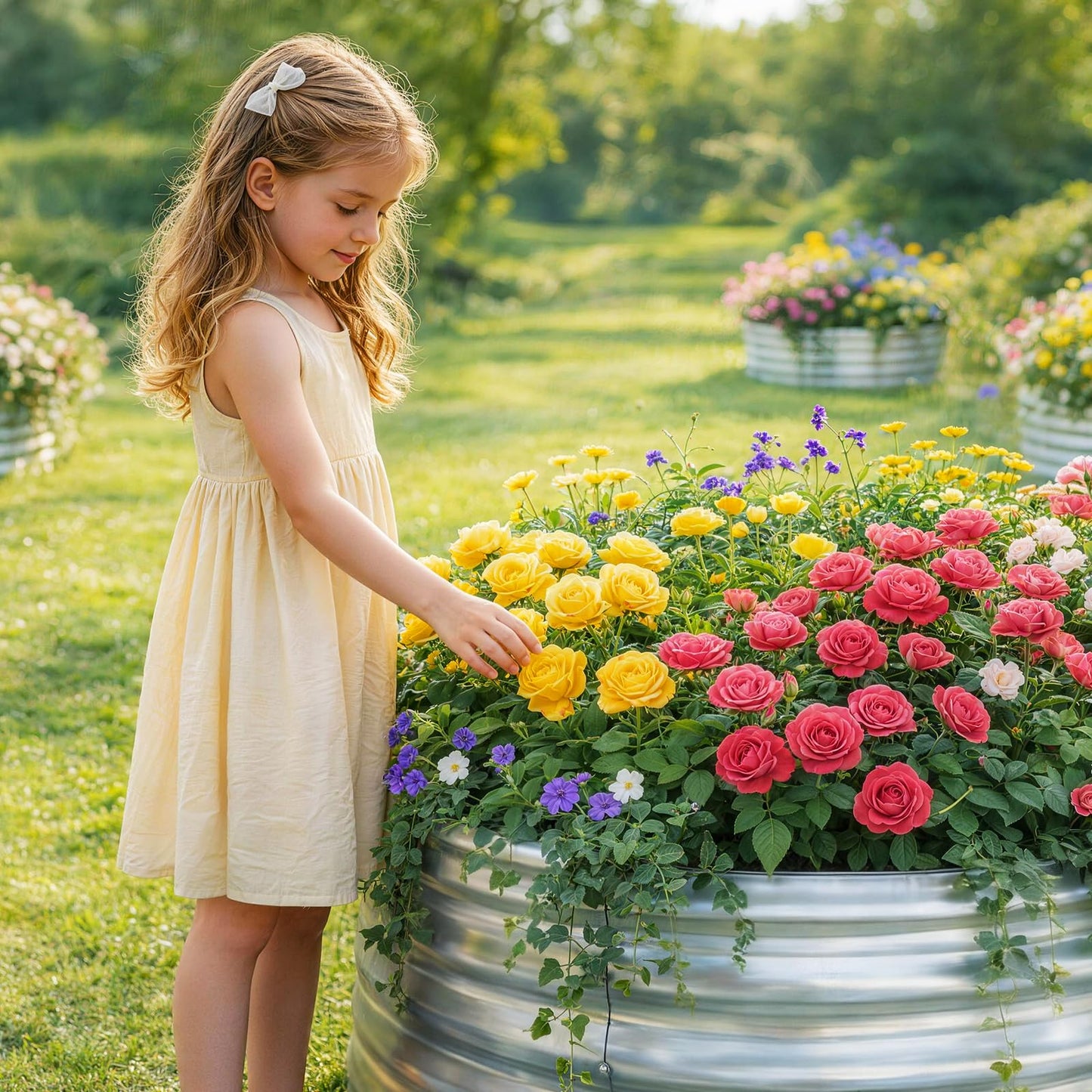Land Guard Galvanized Raised Garden Bed Kit, Galvanized Planter Raised Garden Boxes Outdoor, Round Large Metal Raised Garden Beds for Vegetables ……