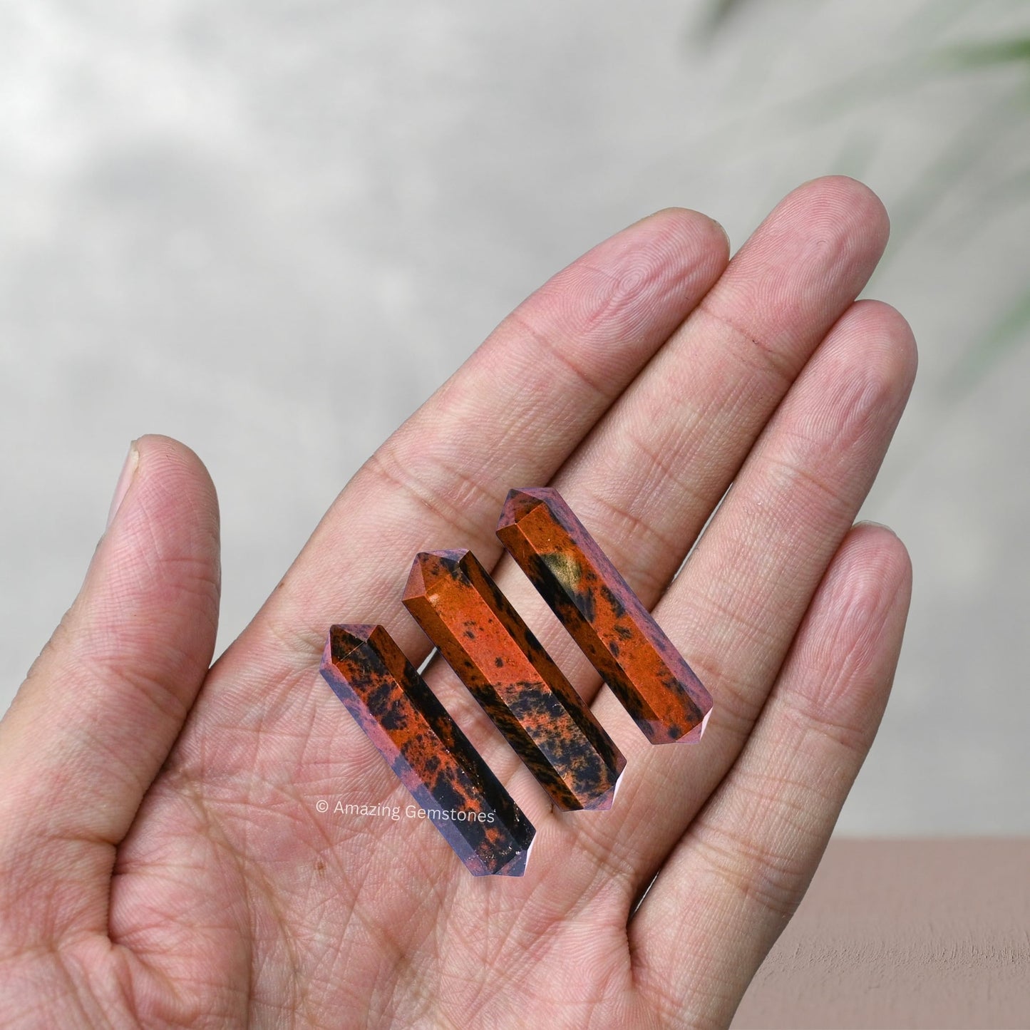 Amazing Gemstone Mahogany Obsidian Crystal Points Bulk Healing Crystals and Stones - Pack of 3 Double Terminated Healing Wand Point Bulk Crystals for Crafts, Crystal Grid - Premium Crystals