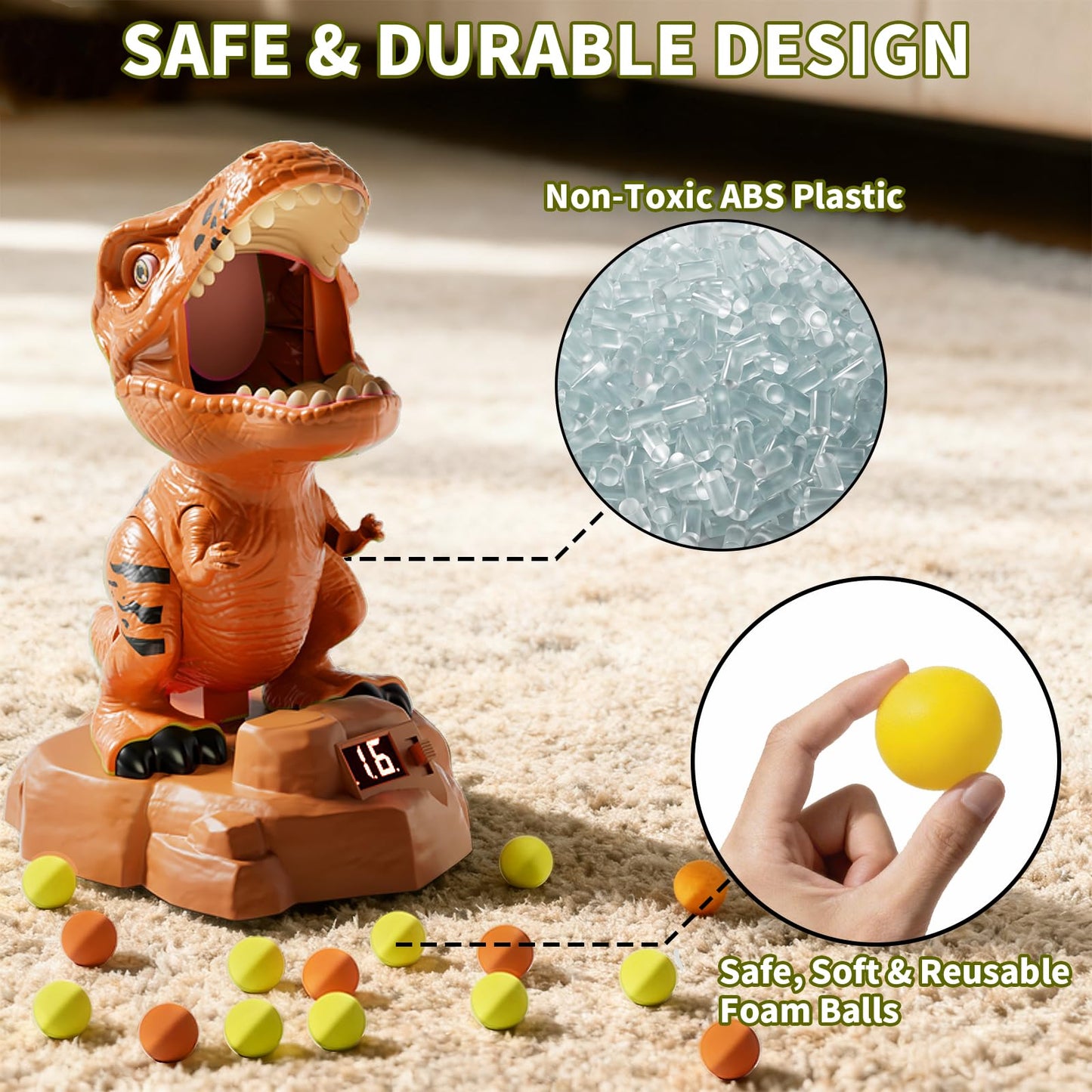 Siwuoke Dinosaur Shooting Game with Auto-Moving Target, 2 Air Blasters & 50 Foam Balls, Interactive Toy for Kids, Gift for Boys & Girls Ages 3 4 5 6 7 8 Years Old