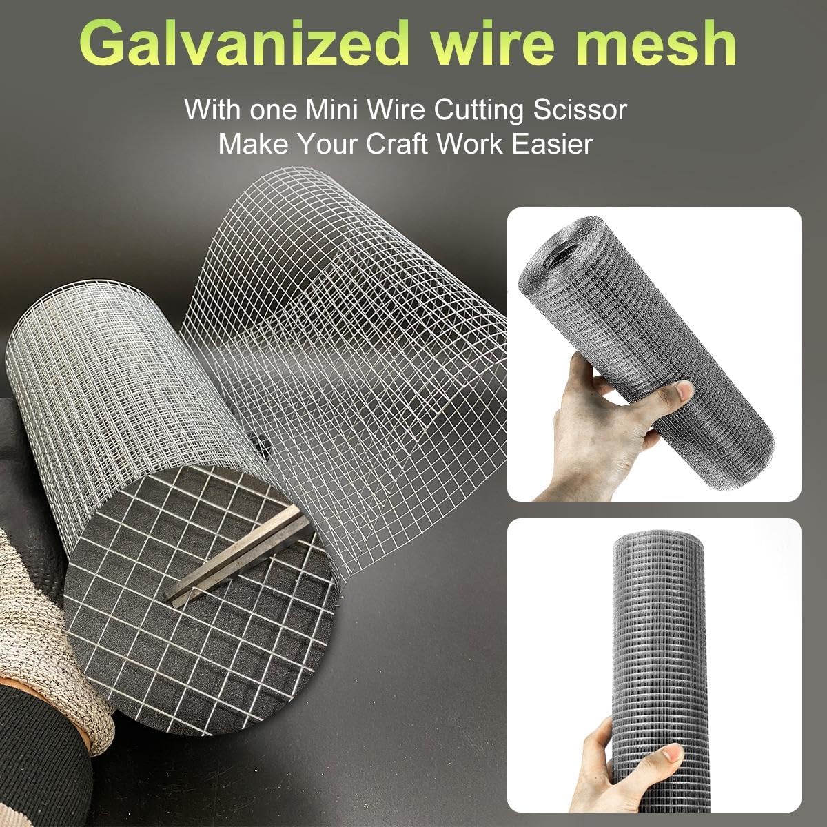 Hardware Cloth 12'' x 10' 1/4 in Galvanized Wire Mesh Roll (23 GA) Chicken Wire Fence Roll for Chicken Pen/coop Fences, Screen mesh, Rabbit/Snake Fences, Poultry enclosures, Handicraft Ma
