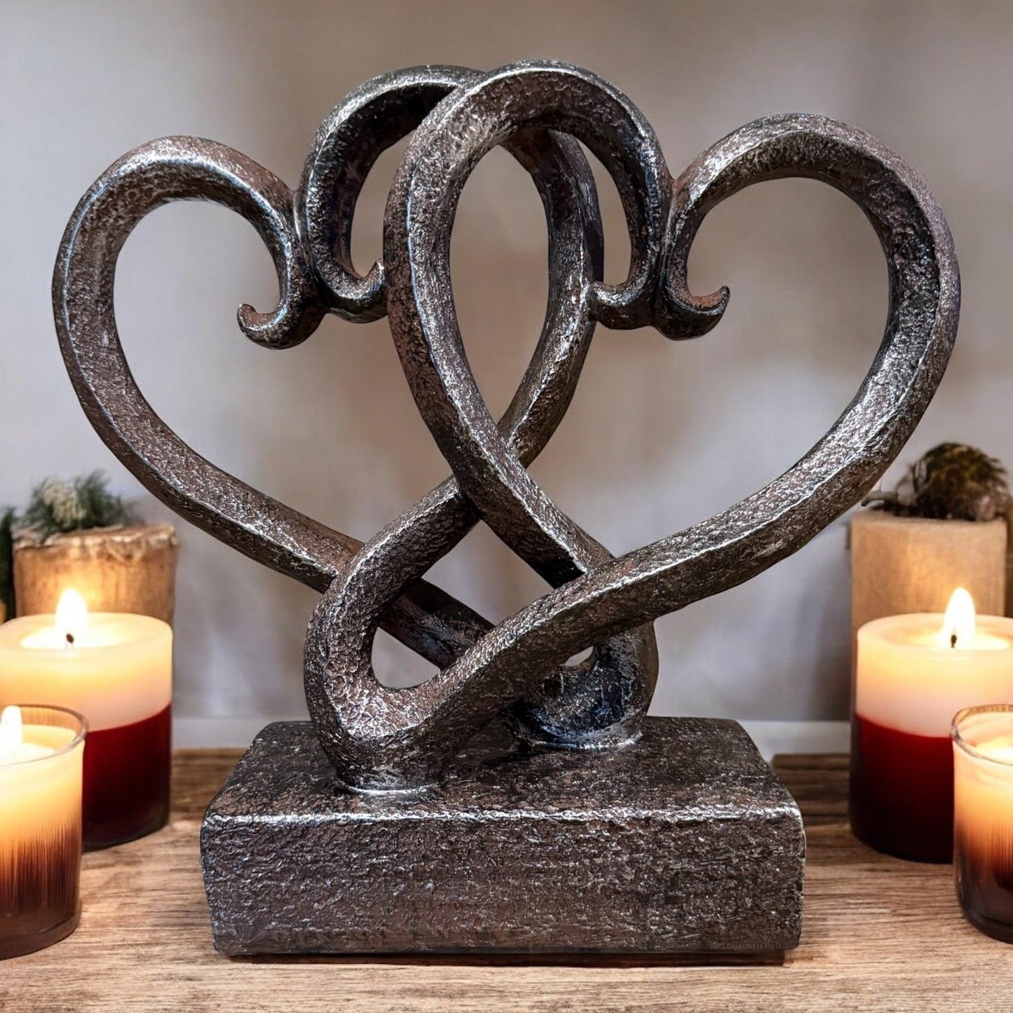 Top Brass Entwined Hearts Tabletop Decor, Two Hearts Love Unity Sculpture – Cast Iron Finish Resin Statue, Romantic Gift for Couples, Wedding & Anniversary, 11 Inches Tall