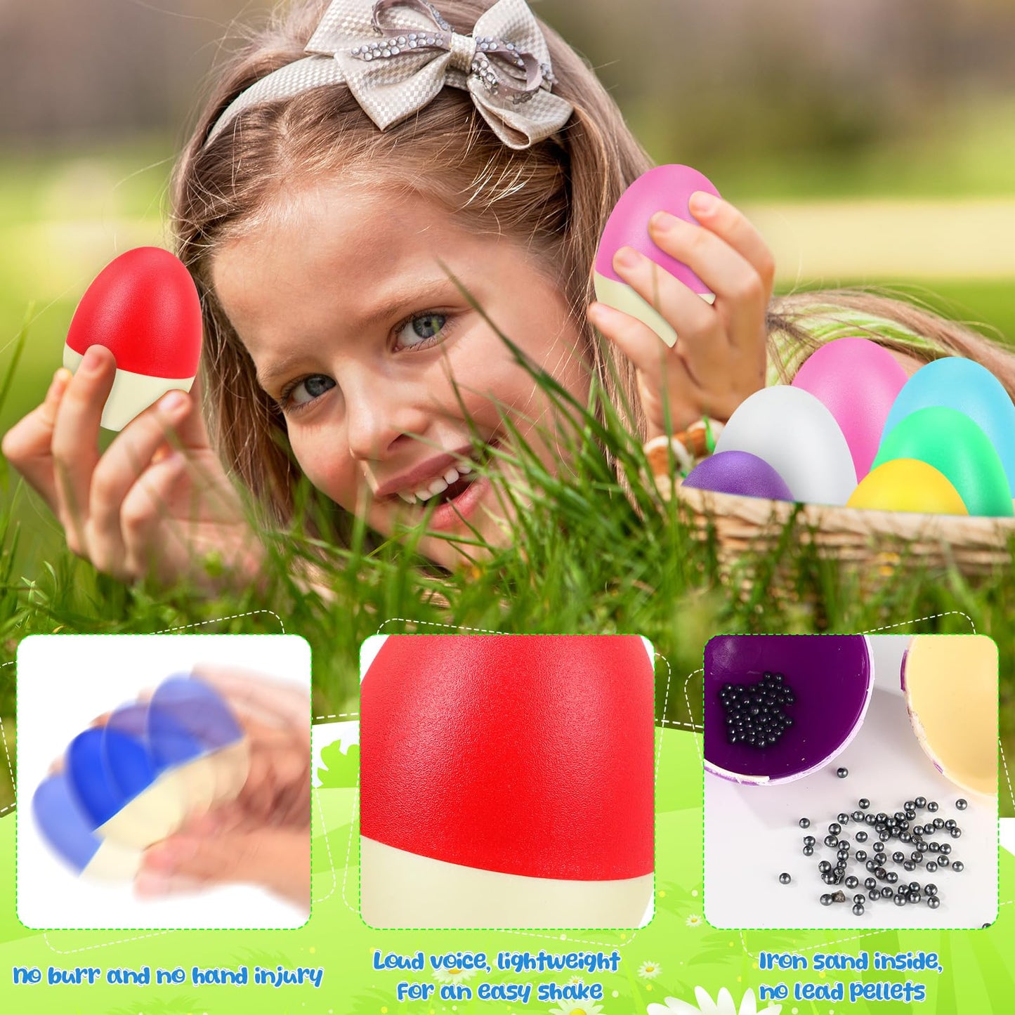 Yeshone 100 Pieces Egg Shakers Bulk Musical Instruments Percussion Maracas Egg for Kids Toys Plastic Shaker for Learning DIY Painting, Classroom Music, Rhythm(Splicing Color)