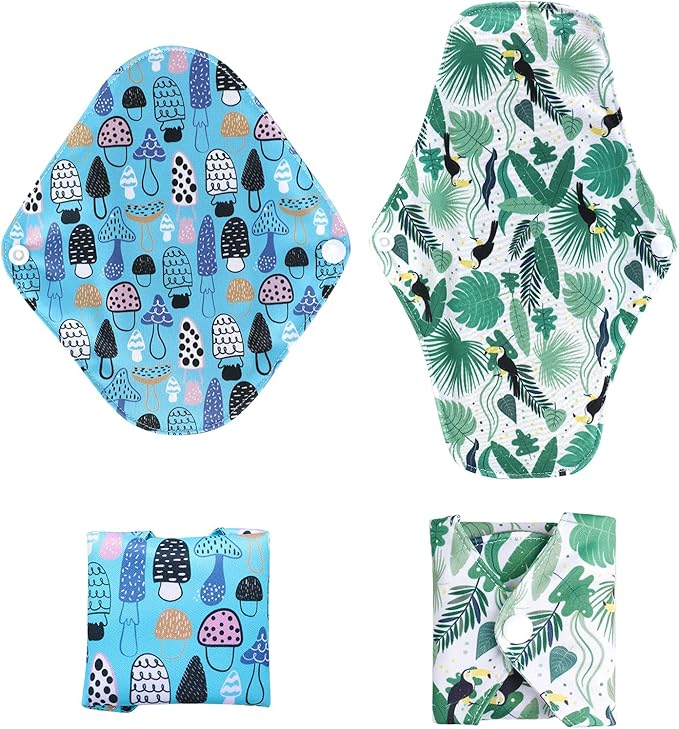 PHOGARY Reusable Menstrual Pads, Bamboo Cloth Pads for Heavy Flow with Wet Bag, 3 Sizes Sanitary Pads Set with Wings for Women, Washable Overnight Cloth Panty Liners Period Pads