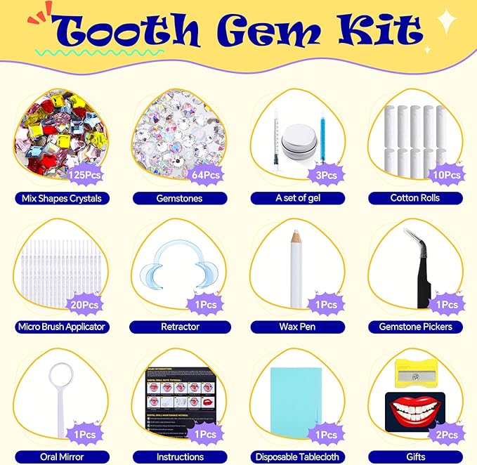 Teeth Gem Kit,Tooth Gems Kit for Teeth DIY Crystals Tooth gem Jewel for Girls Y2K Fashionable Butterfly Love Cross Spider for Boys Harmless (White)