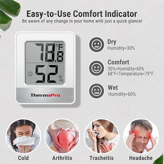 ThermoPro TP49 3 Pieces Digital Hygrometer Indoor Thermometer Humidity Meter Mini Hygrometer with Temperature and Humidity Monitor Outdoor and Room Thermometer