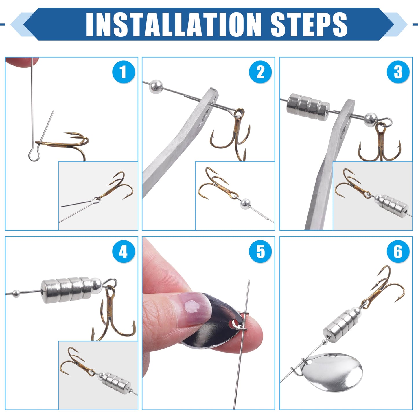 Fishing Spinner Lure Making Kit, 141pcs DIY Spoon Rigs Spinnerbaits Acceessoires with Plier Spinner Blade Clevis Treble Hooks Beads Spinner Making Supplies Tackle
