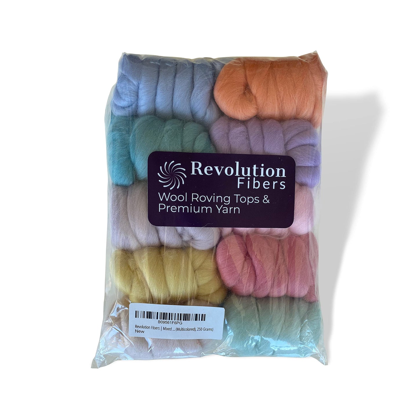 Revolution Fibers | Mixed Merino Wool Variety Pack | Perfect Wool Roving for Spinning, Needle Felting, Wet Felting, Weaving and Crafting (Pretty Pastels (Multicolored), 250 Grams)