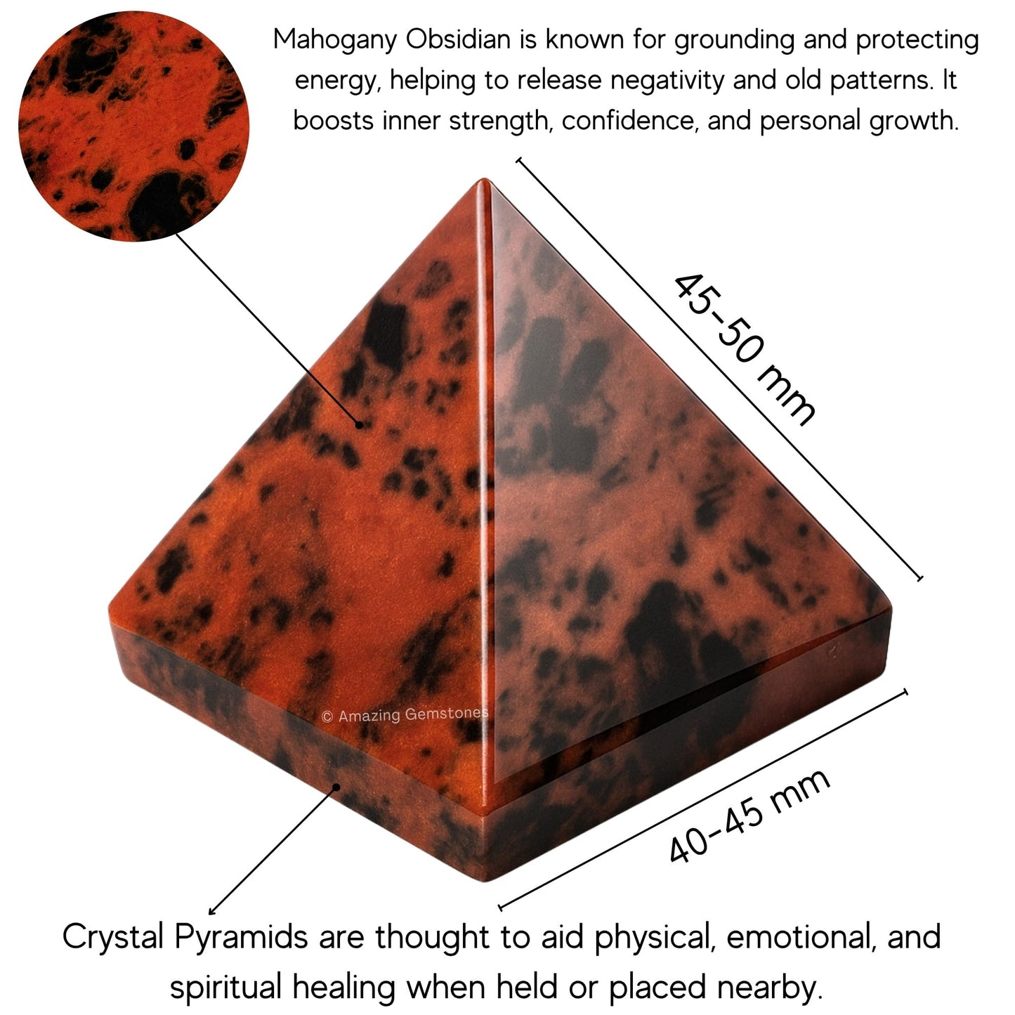 Amazing Gemstone Mahogany Obsidian Pyramid Crystal Healing Stones - 2" Great Pyramid Figurine of Natural Stone Pyramid for Meditation, Reiki, Chakra Balancing and Crystal Pyramids Grid