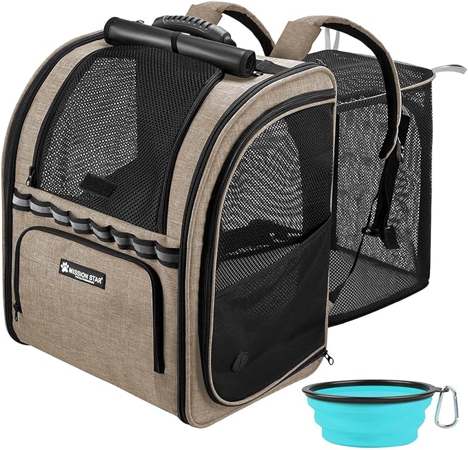 Expandable Cat Carrier Backpacks with Breathable Mesh, Pet Carrier Backpack for Cats Small Dogs Puppies Up to 20 Lbs, Dog Carrier Backpack Great for Travel/Hiking/Camping/Outdoor-Grey with Orange
